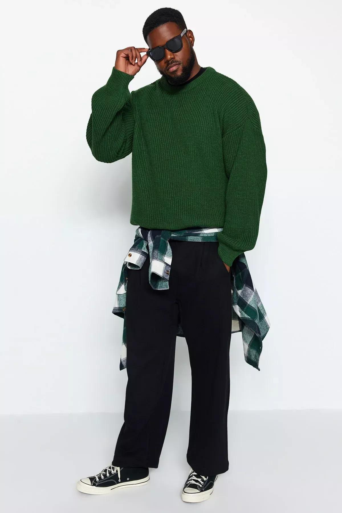 Khaki Oversized Knitted Sweater, Khaki, large image number 0