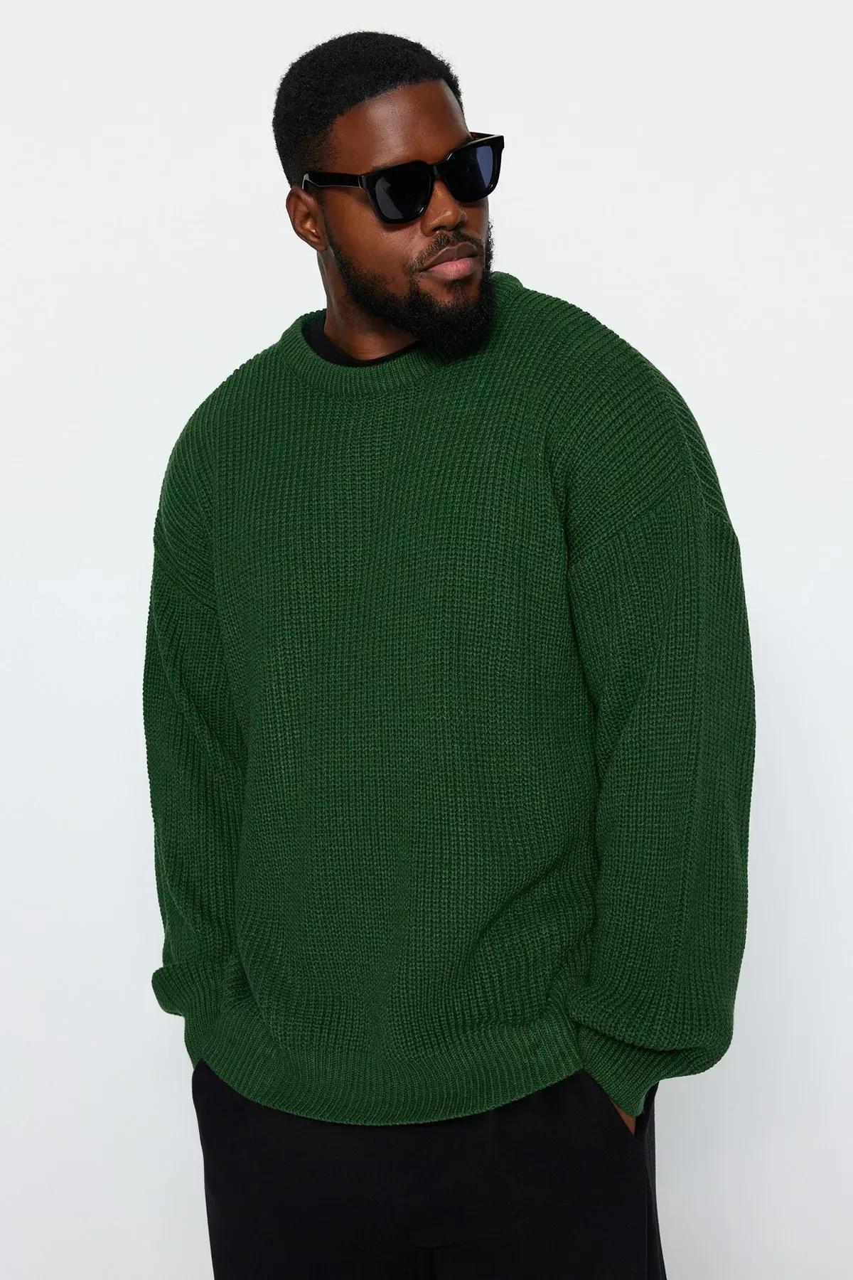 Khaki Oversized Knitted Sweater, Khaki, large image number 1