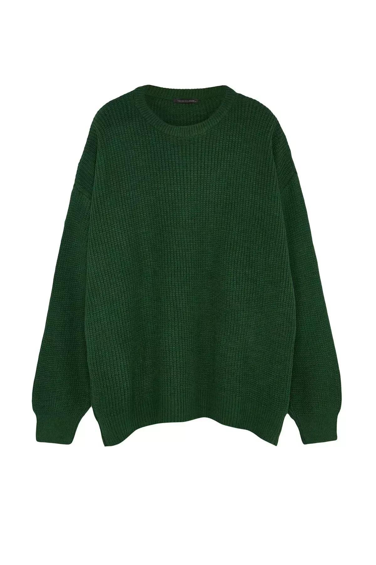 Khaki Oversized Knitted Sweater, Khaki, large image number 4