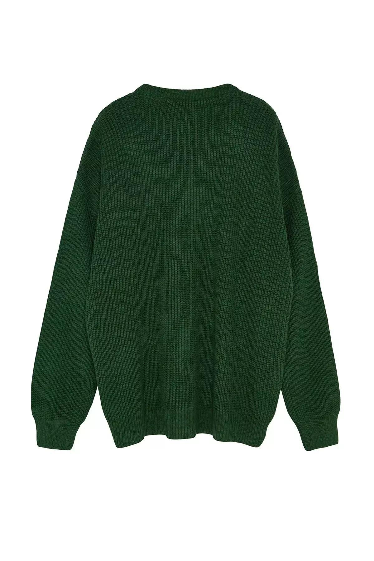 Khaki Oversized Knitted Sweater, Khaki, large image number 5