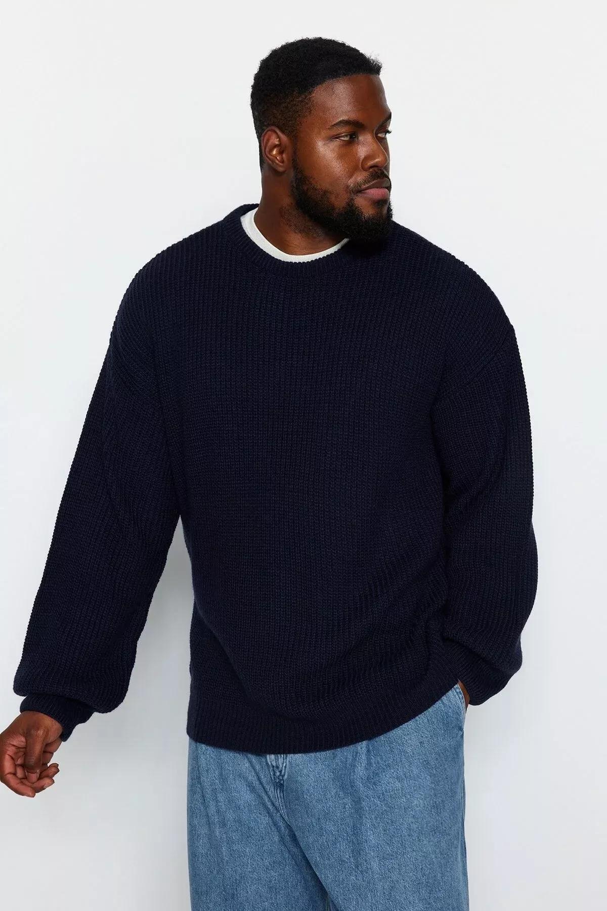 Navy oversize knit sweater, Navy blue, medium