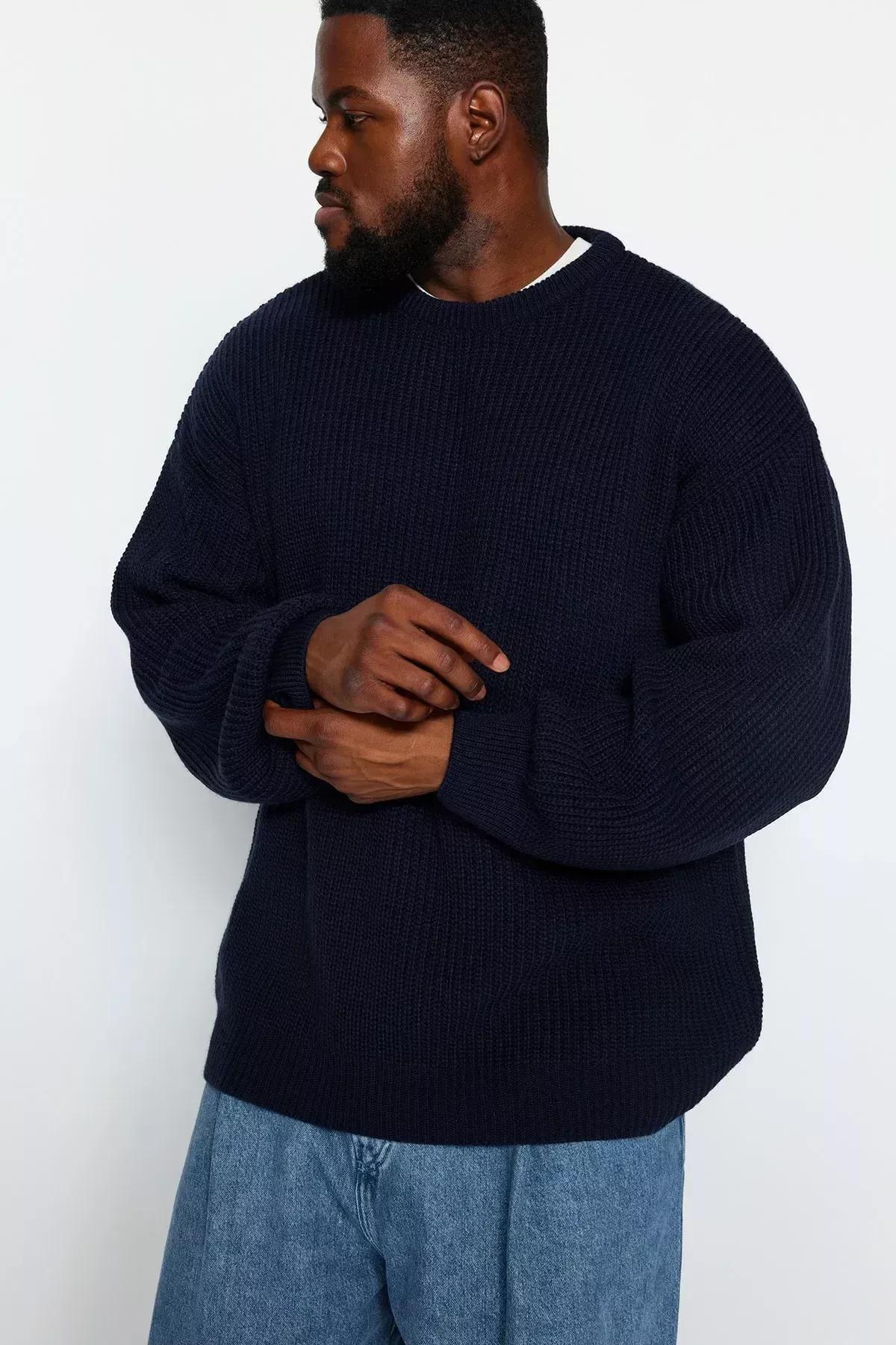 Navy oversize knit sweater, Navy blue, large image number 2