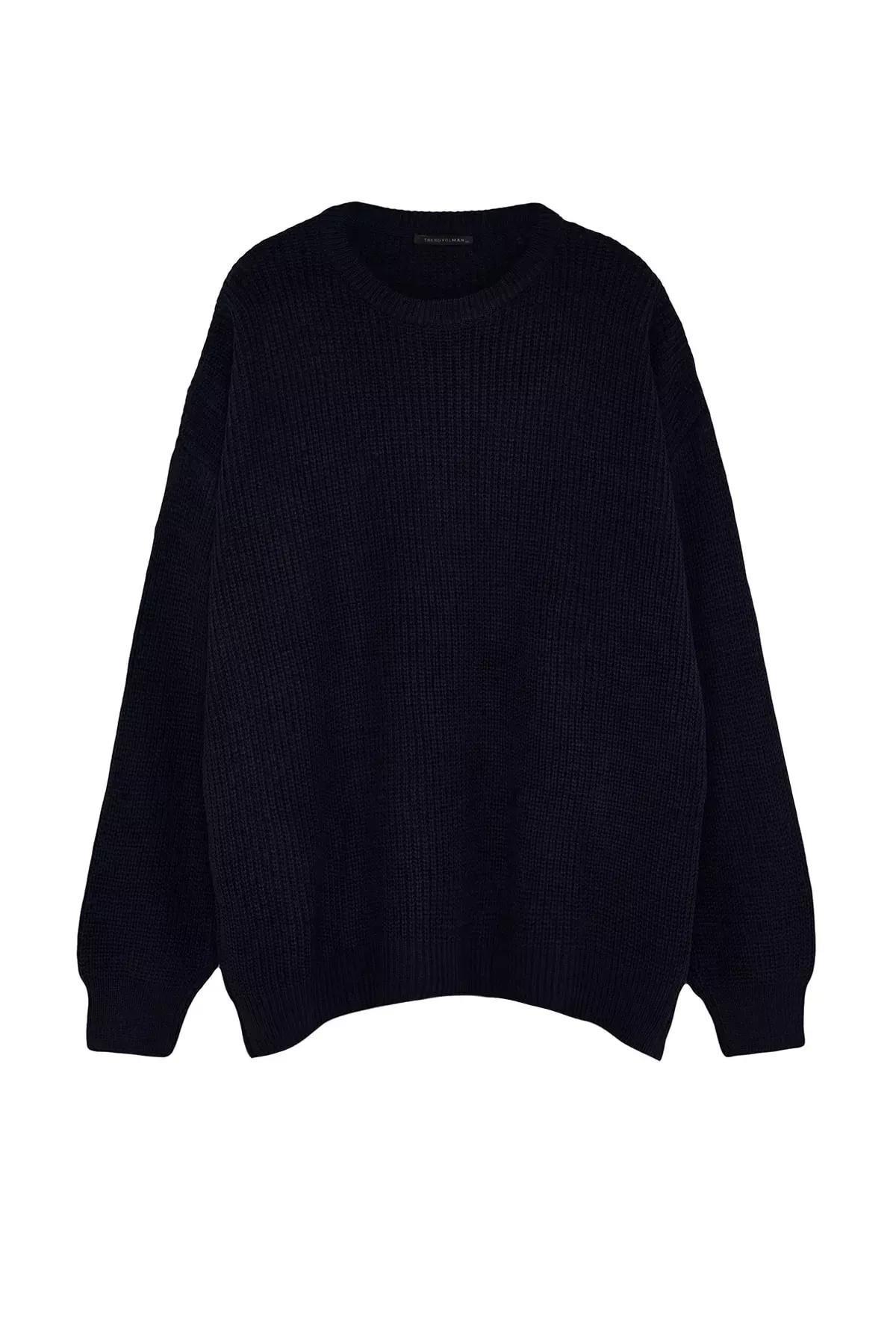 Navy oversize knit sweater, Navy blue, large image number 6