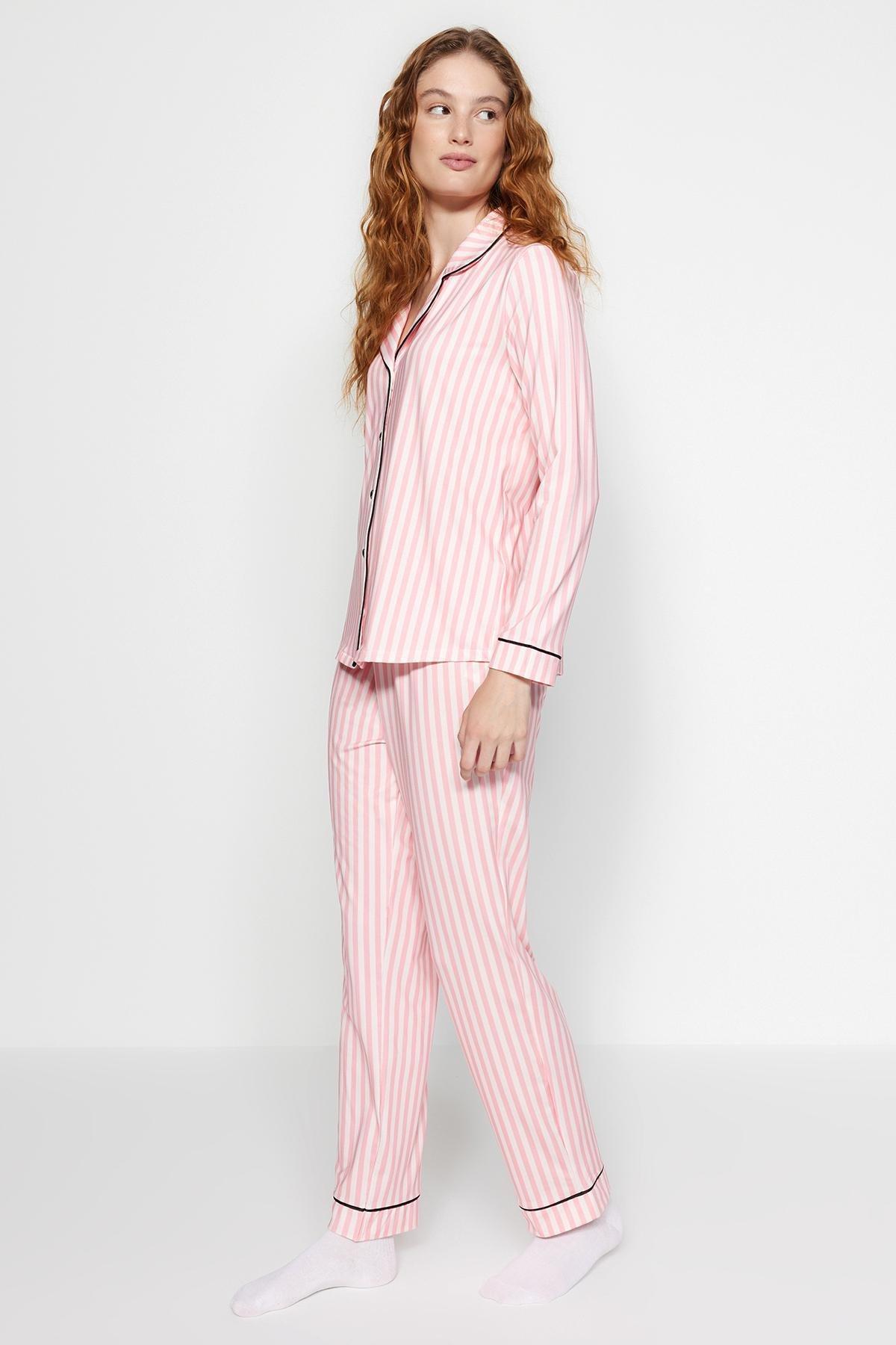 Pink Striped Fleece Knitted Pyjamas Set, , large image number 4