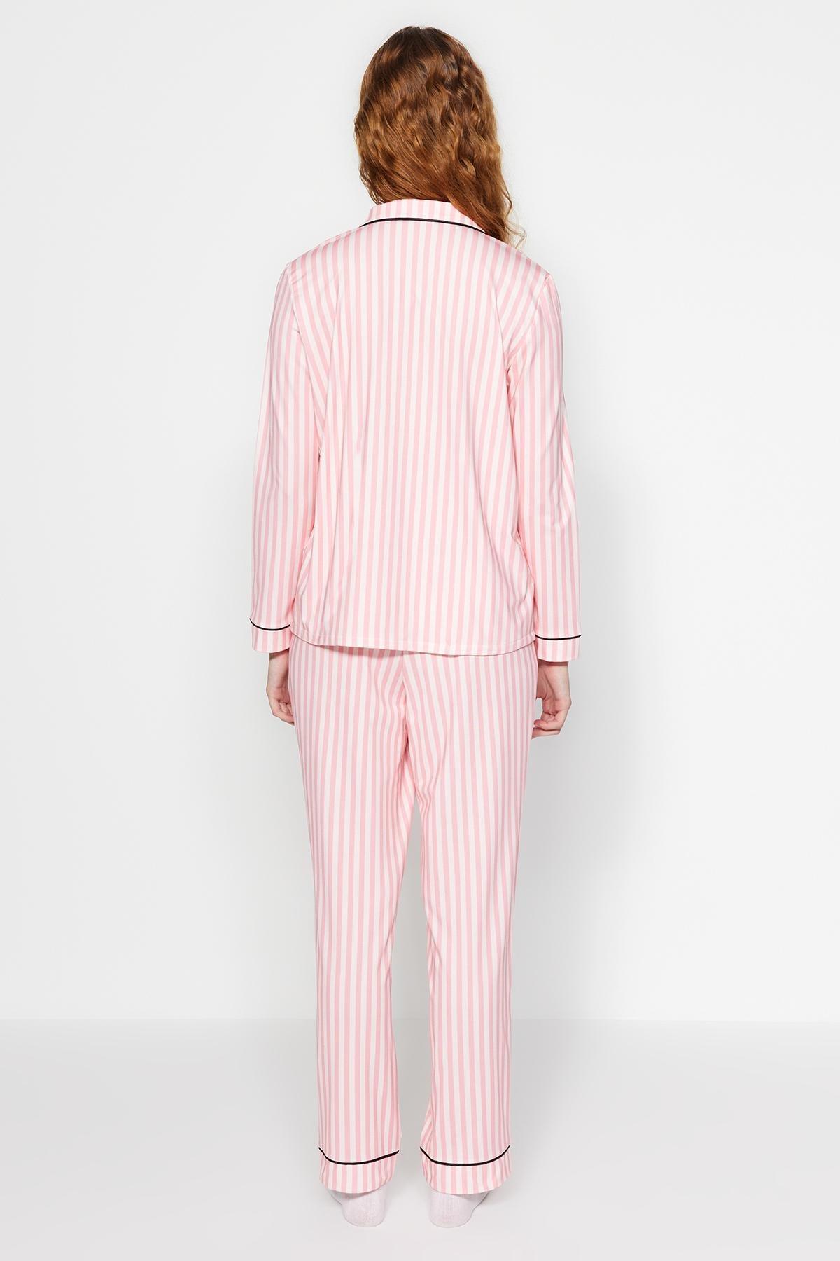 Pink Striped Fleece Knitted Pyjamas Set, , large image number 6