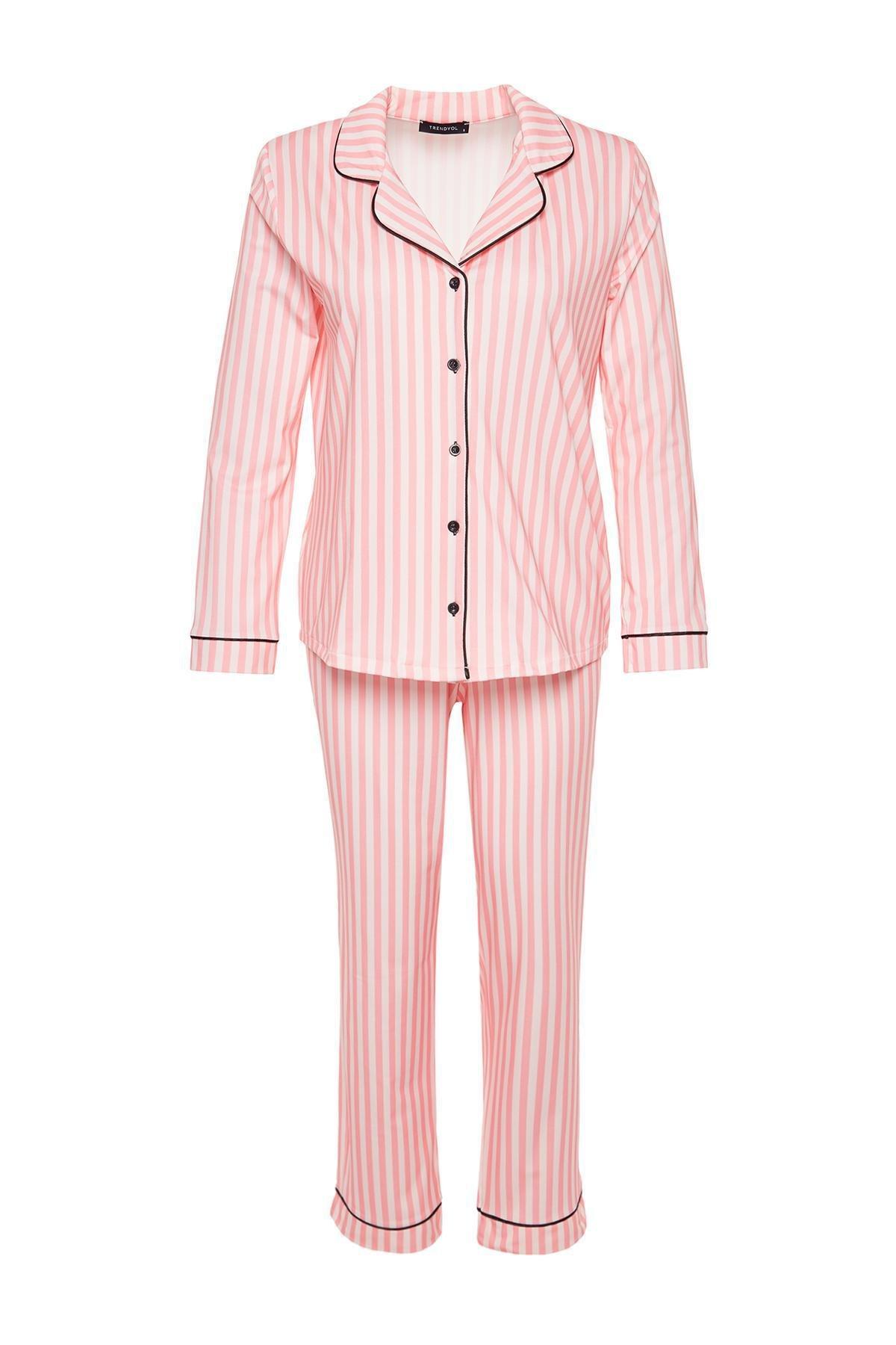 Pink Striped Fleece Knitted Pyjamas Set, , large image number 7