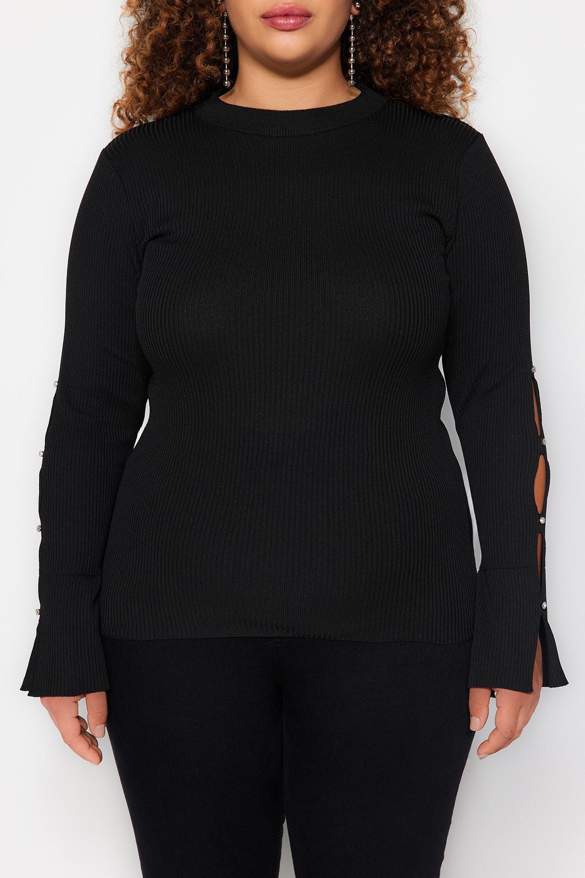 Black Sleeve Detail Knitted Blouse, , large image number 0
