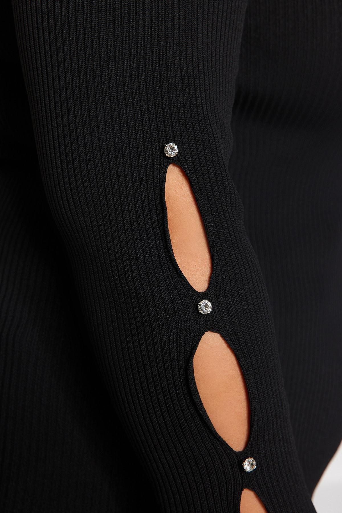 Black Sleeve Detail Knitted Blouse, , large image number 1
