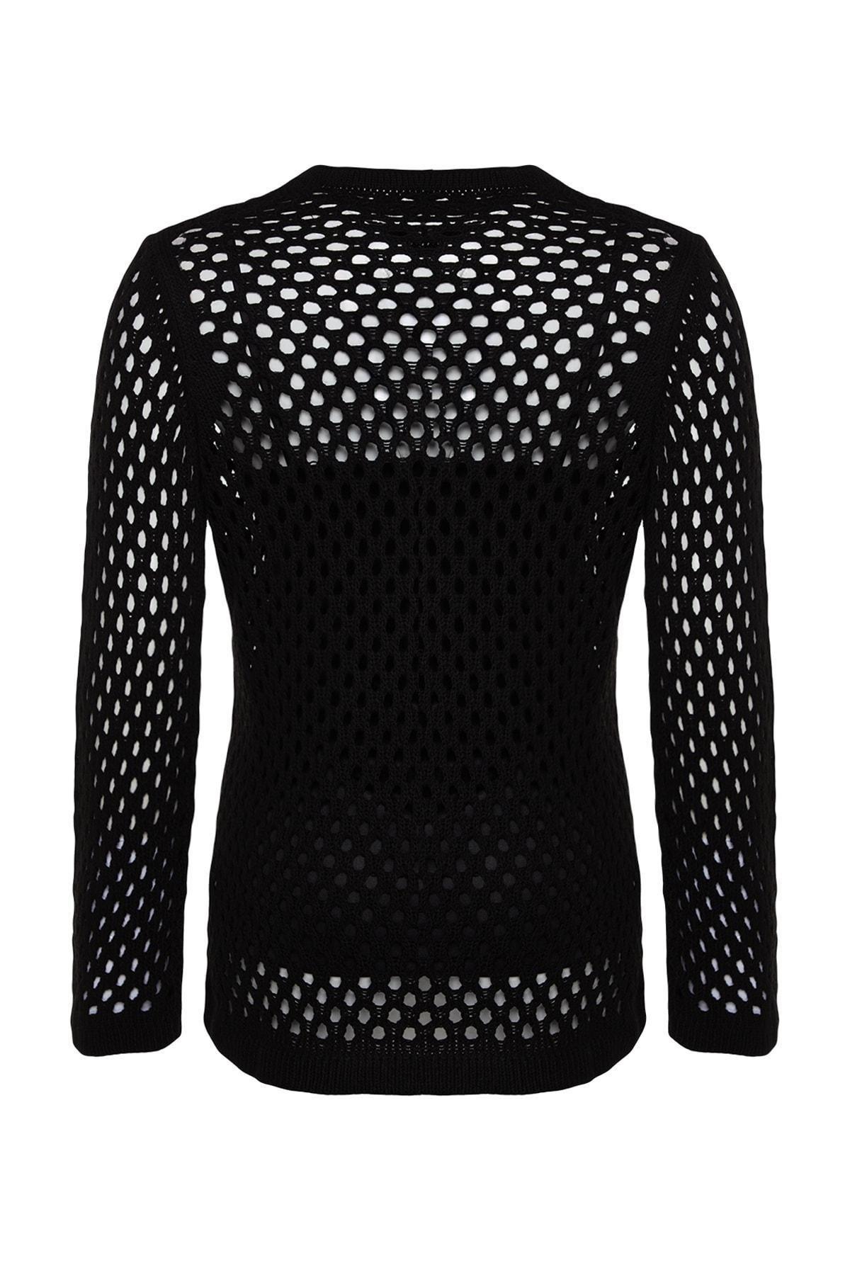Black Perforated Knitted Sweater, BLACK, large image number 7