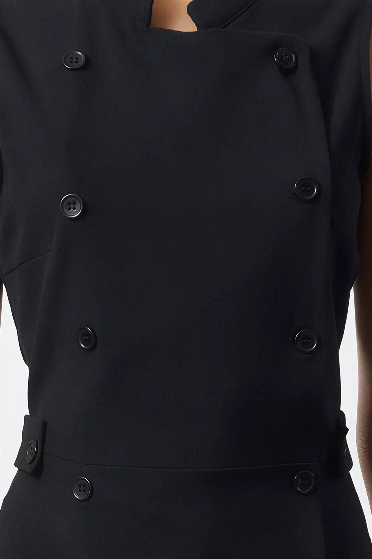 Navy Plain Midi Woven Dress, , large image number 2
