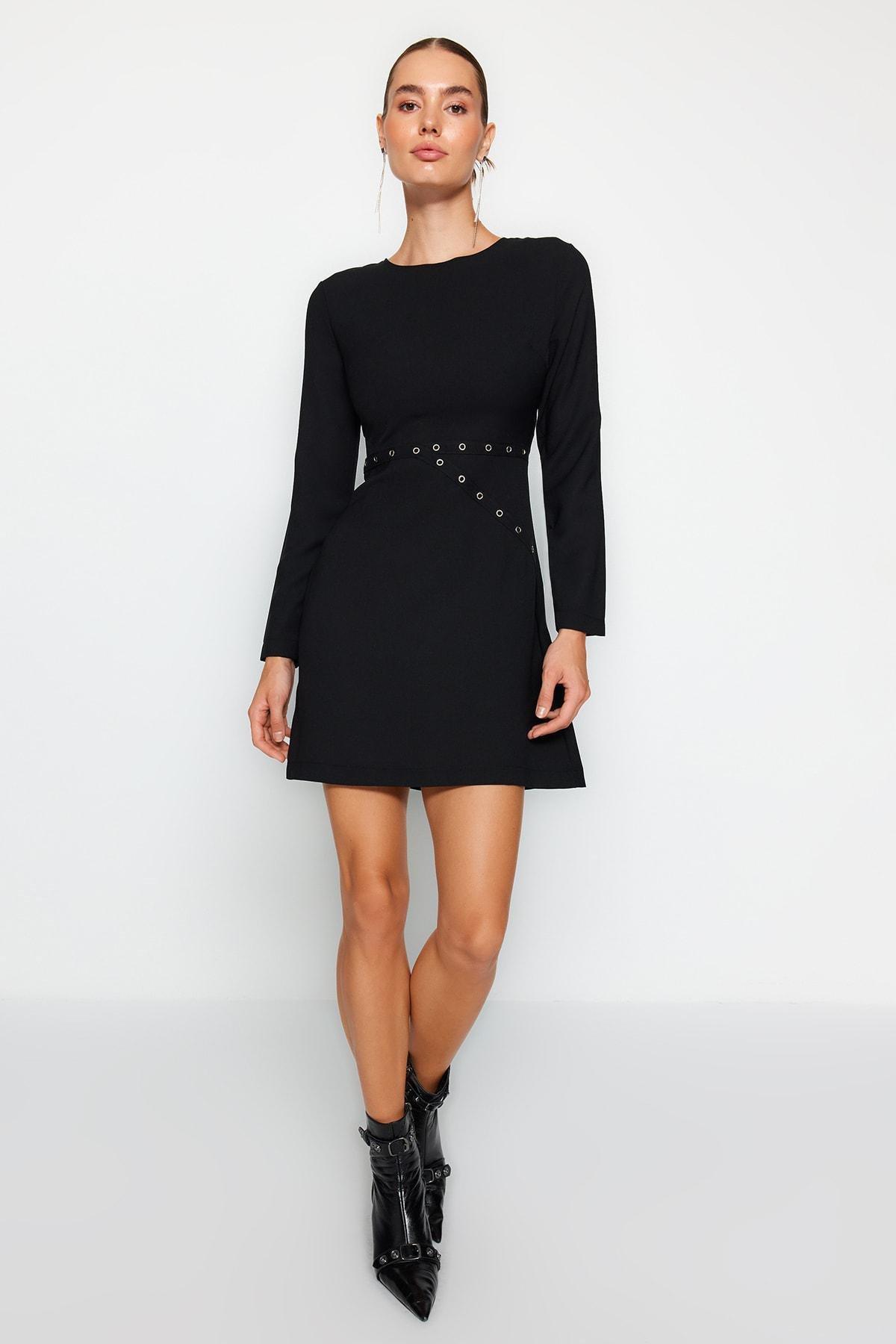 Black Weave Striped Mini Dress, , large image number 0