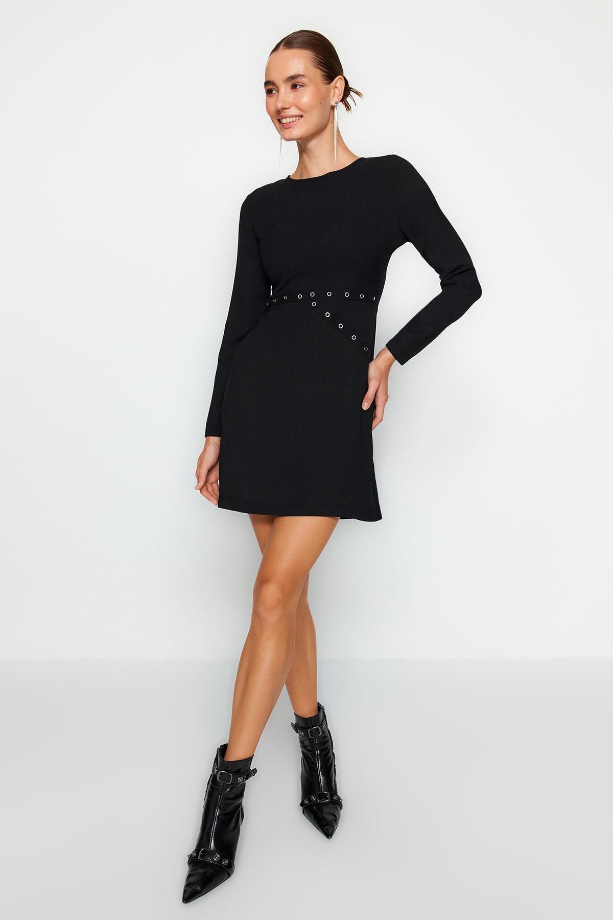 Black Weave Striped Mini Dress, , large image number 1