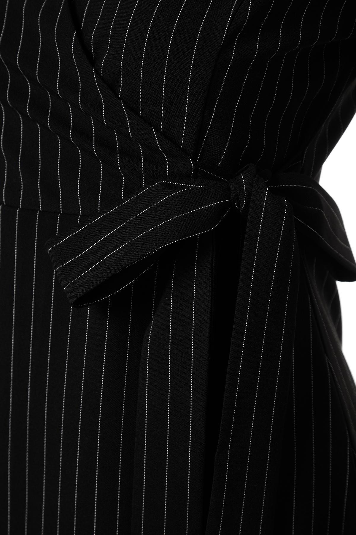 Black Striped Double Breasted Knitted Mini Dress, , large image number 5