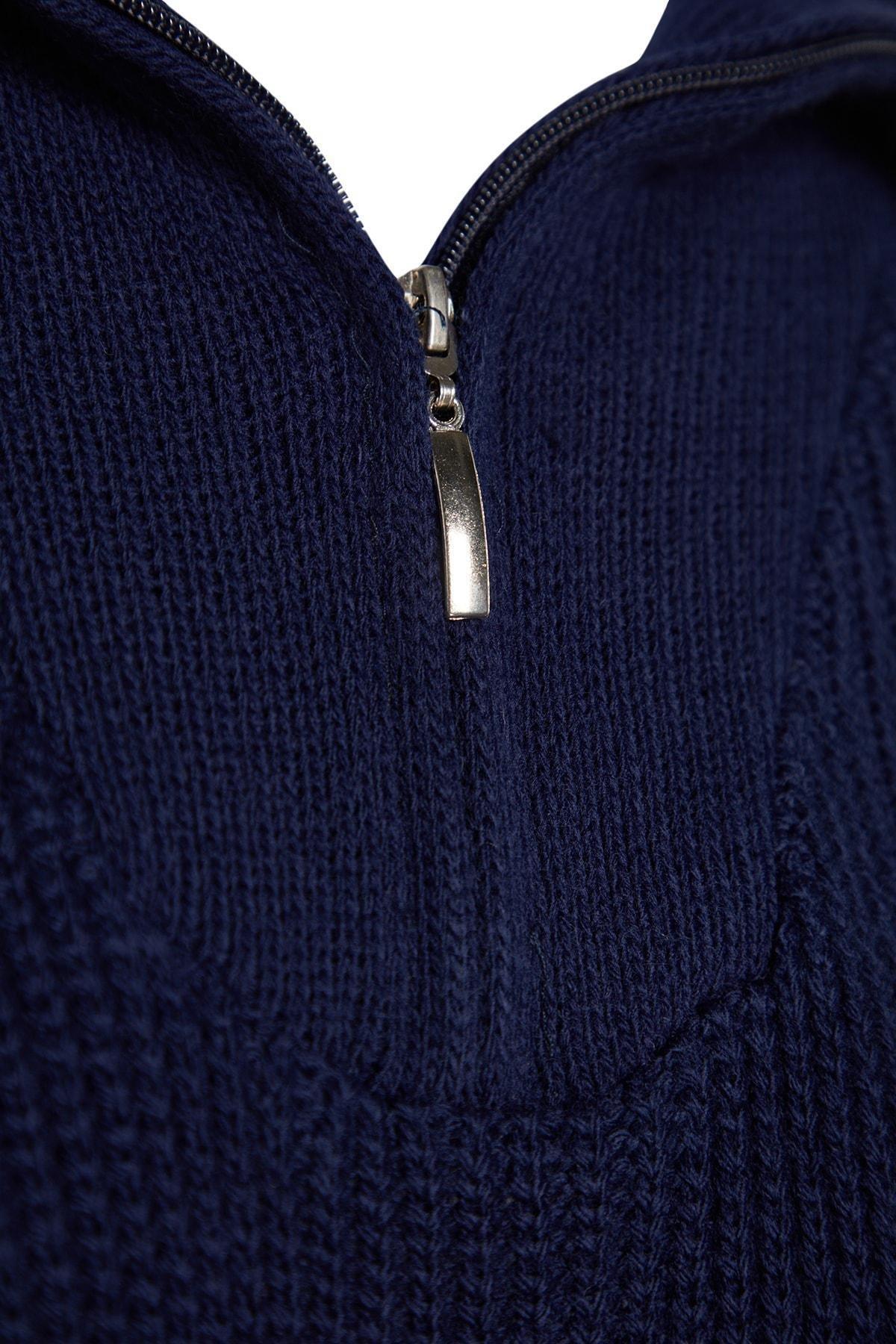 Navy Oversized Zippered Knitted Sweater, , large image number 6