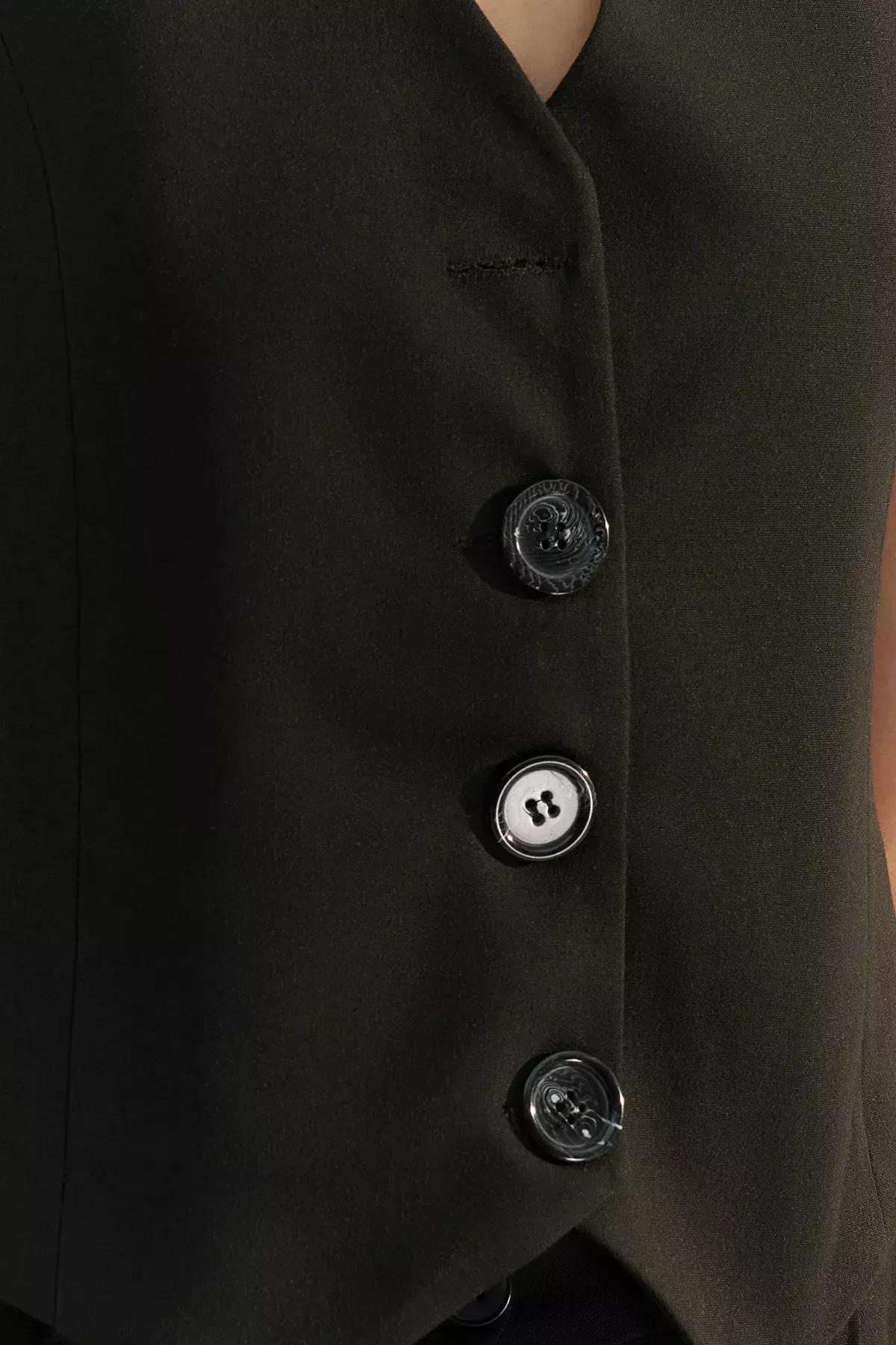 Black Buttoned Woven Vest, BLACK, large image number 3
