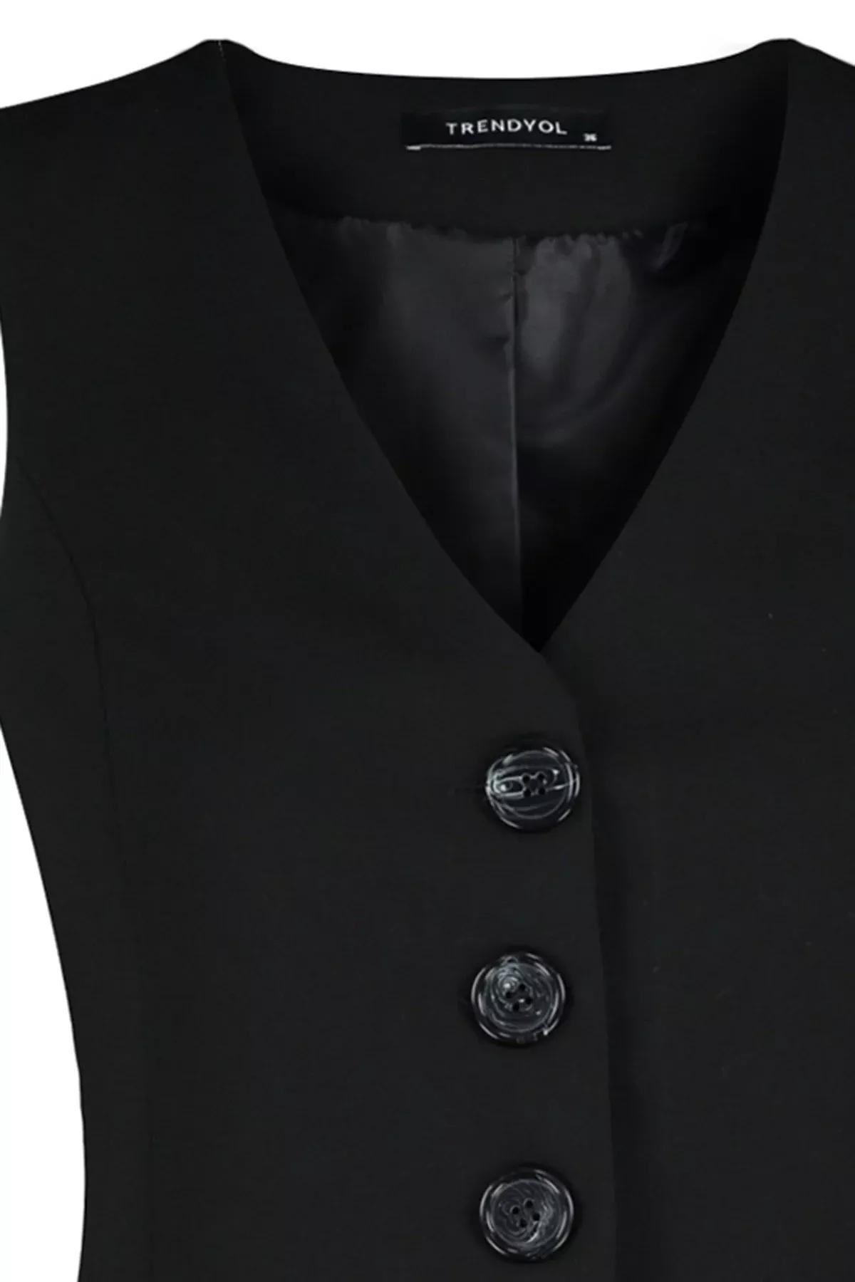 Black Buttoned Woven Vest, BLACK, large image number 6