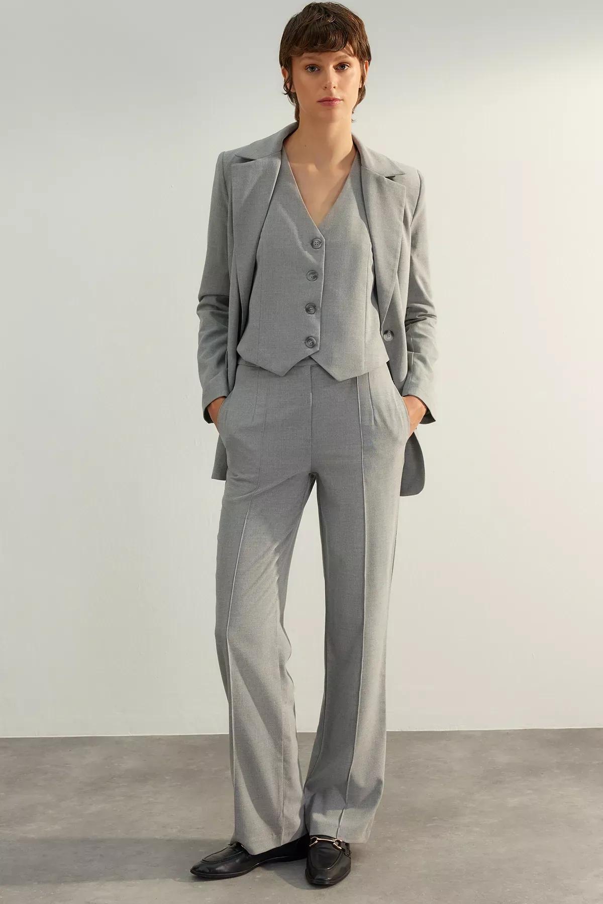 Grey High-Waist Ribbed Trousers, C101_1653, large image number 0