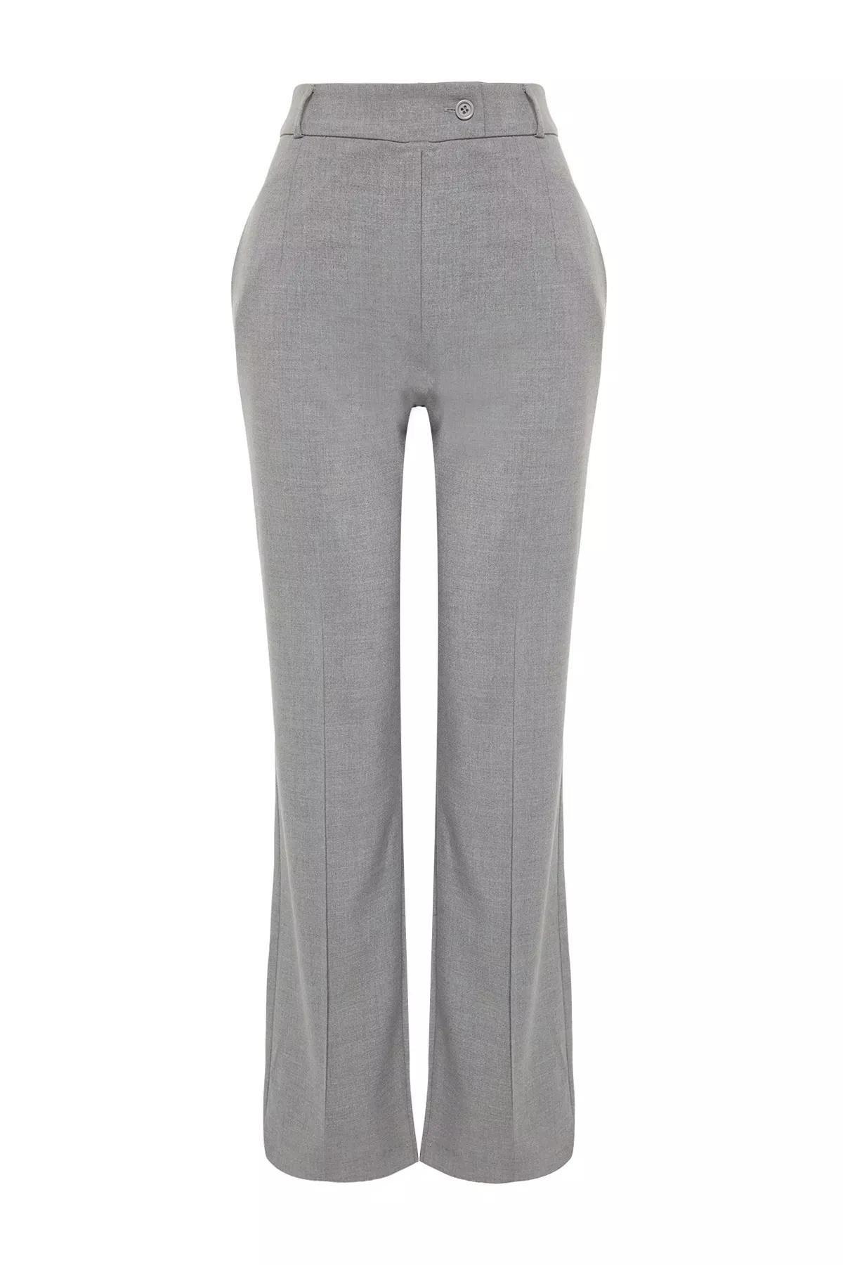Grey High-Waist Ribbed Trousers, C101_1653, large image number 4