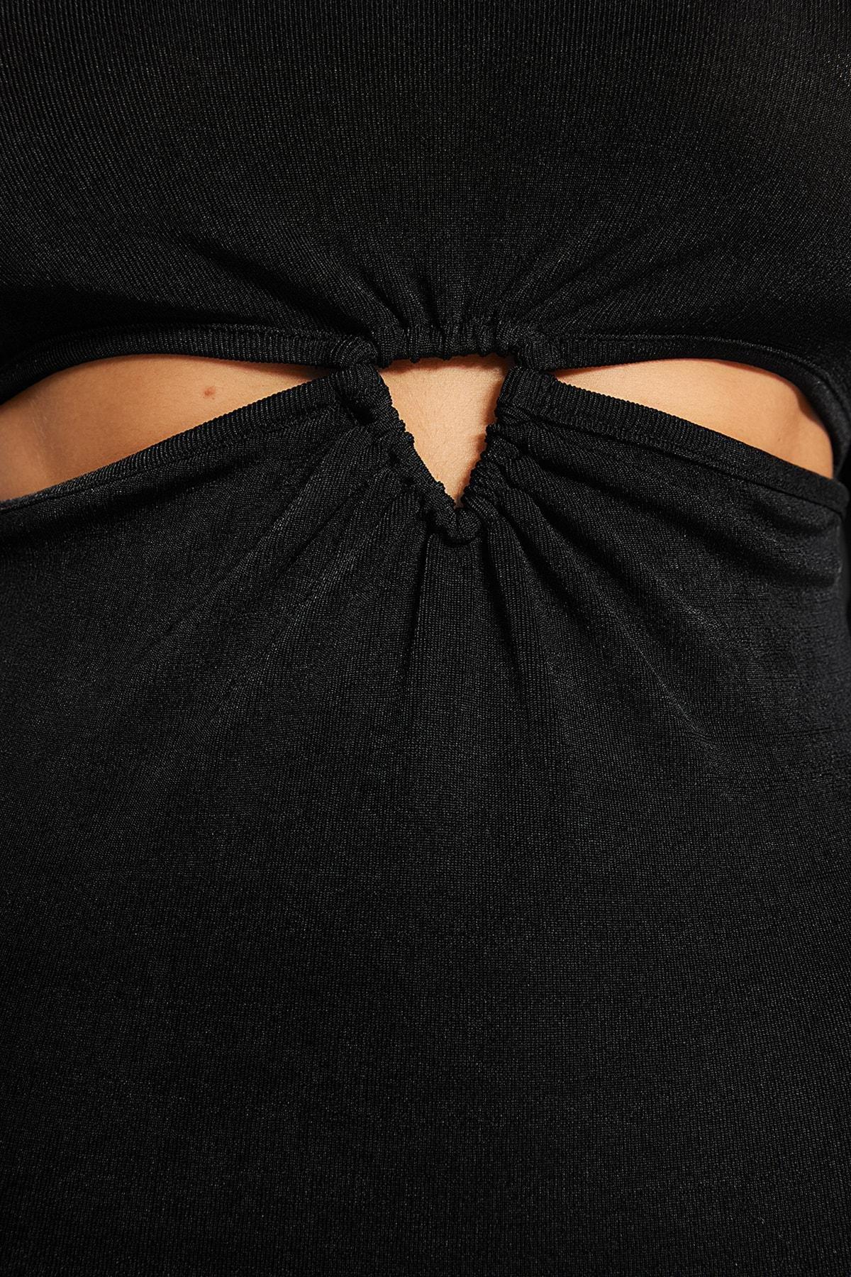 فستان مُحاك بفتحات، أسود, BLACK, large image number 4