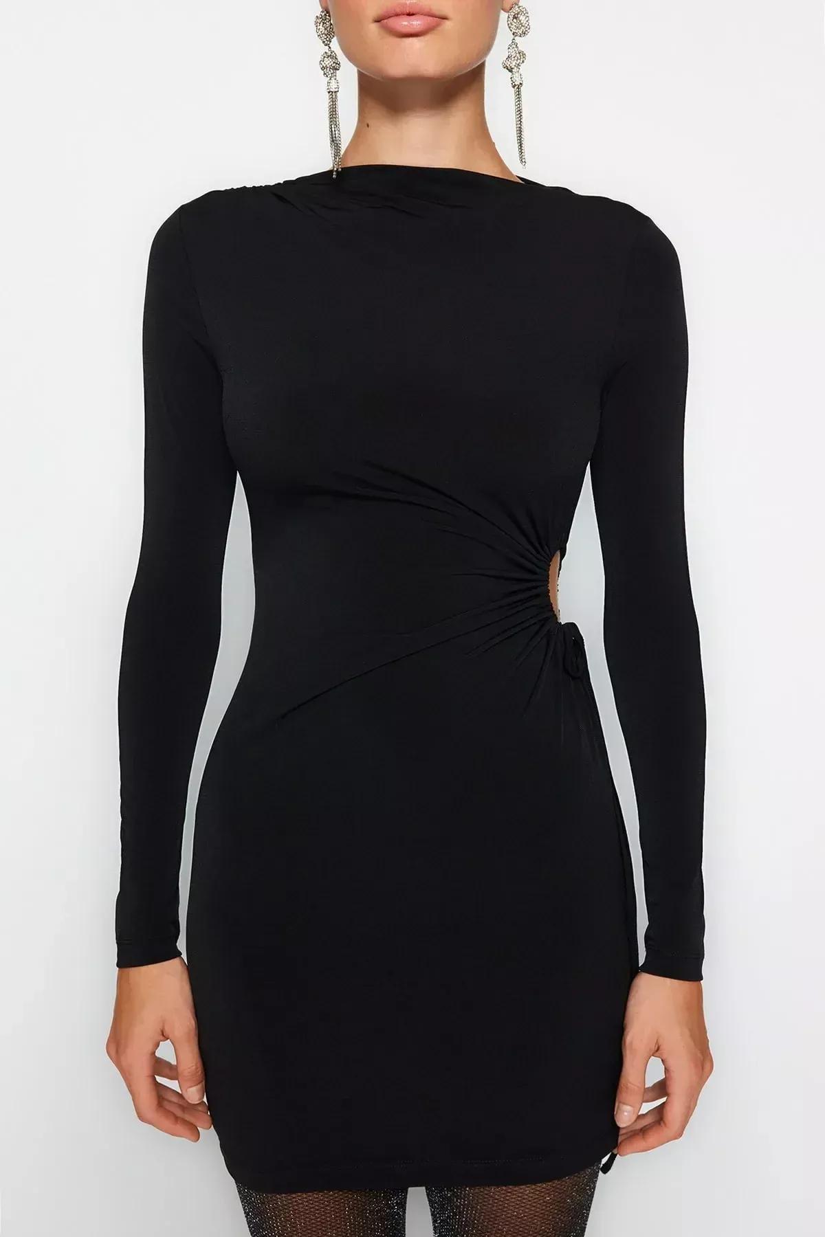Black Cut-Out Knitted Occasion Wear Dress, , large image number 3