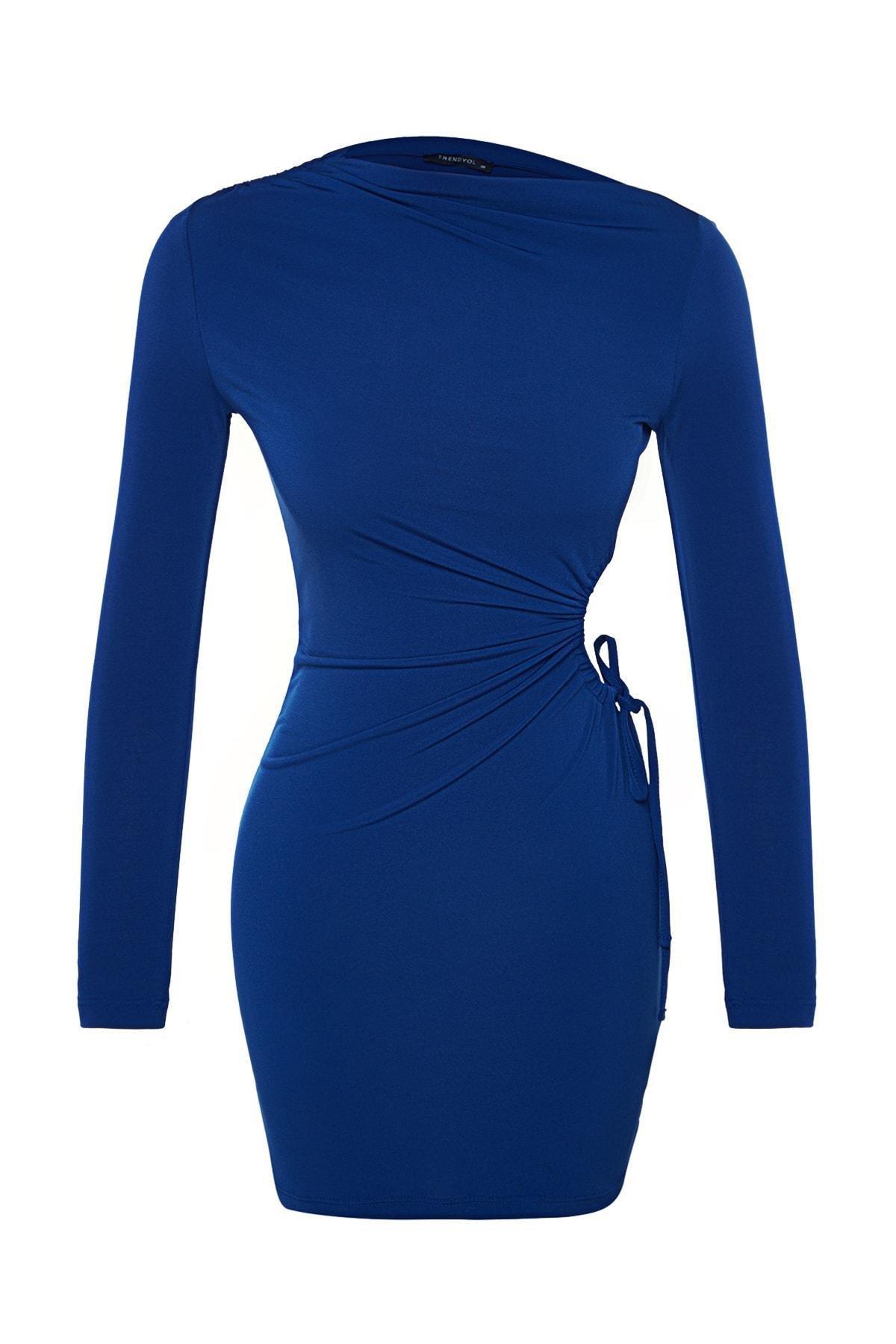 Blue Cut-Out Knitted Occasionwear Dress, , large image number 5