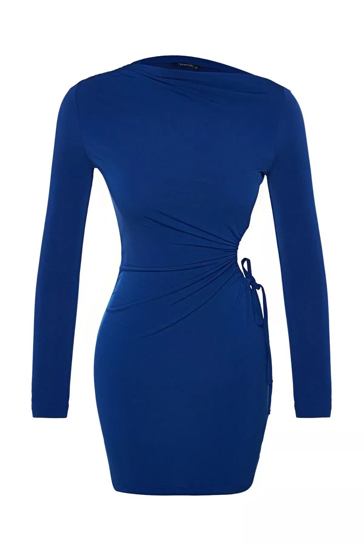 Blue Cut-Out Knitted Occasionwear Dress, , large image number 5