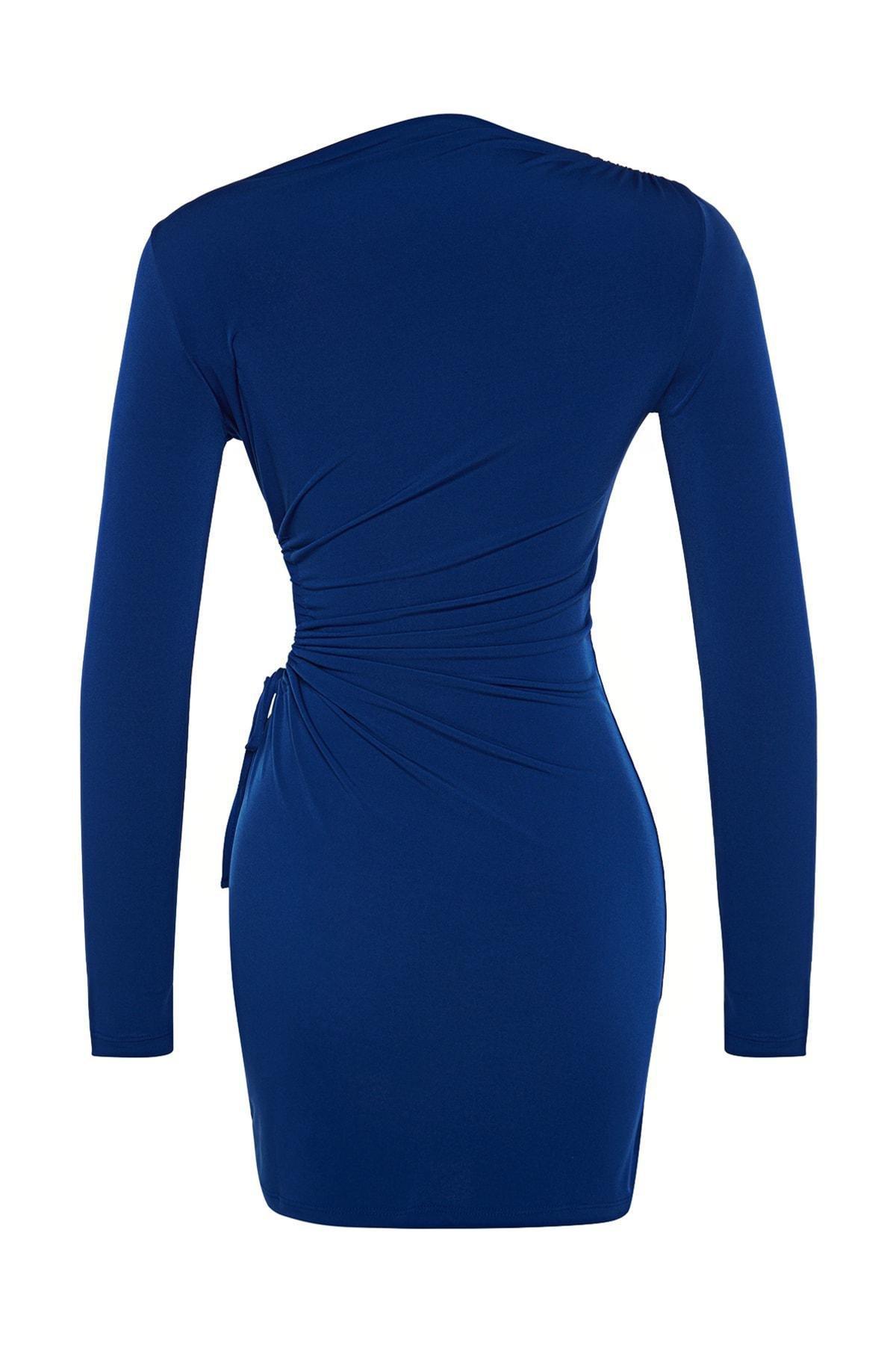Blue Cut-Out Knitted Occasionwear Dress, , large image number 6