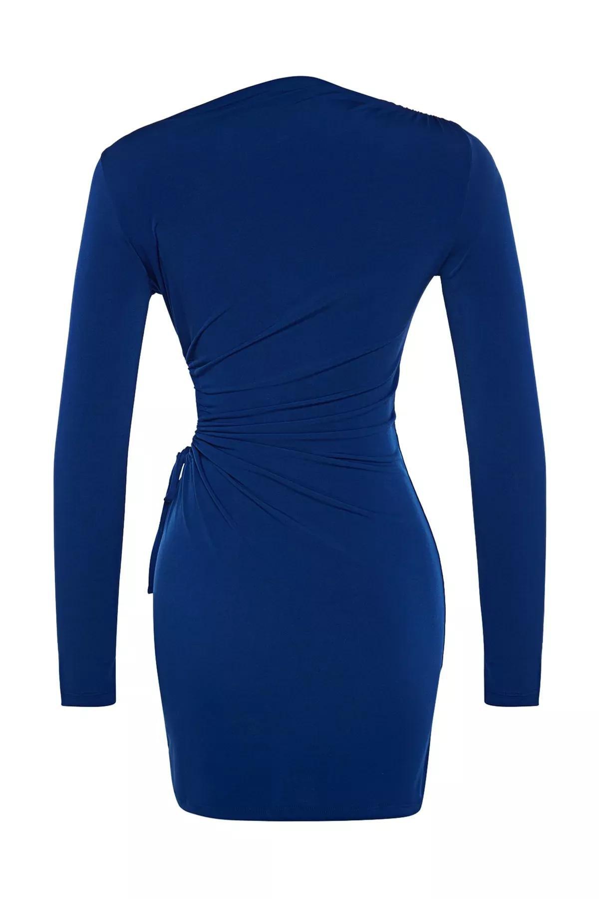 Blue Cut-Out Knitted Occasionwear Dress, , large image number 7