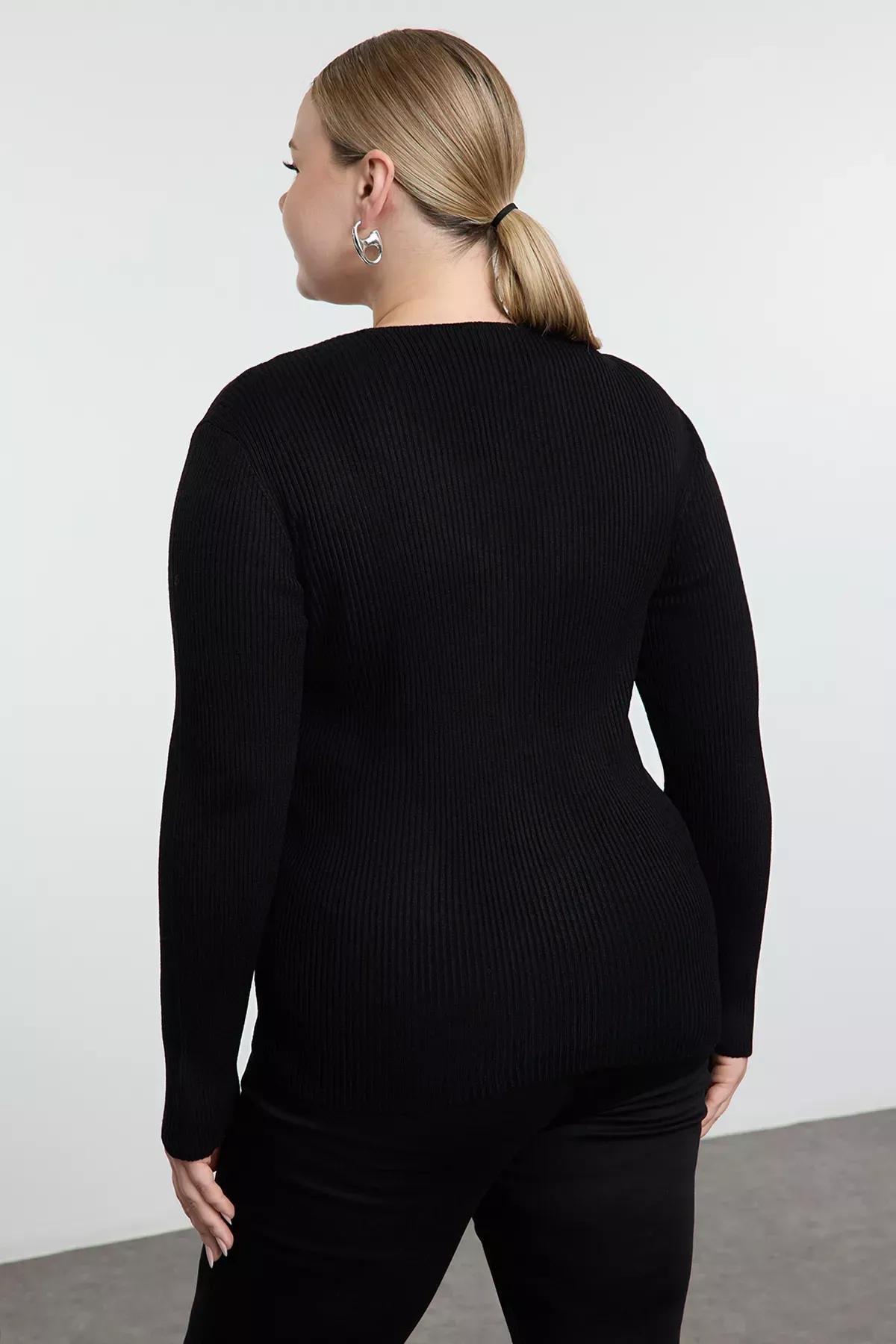 Black V-Neck Knit Sweater, , large image number 4