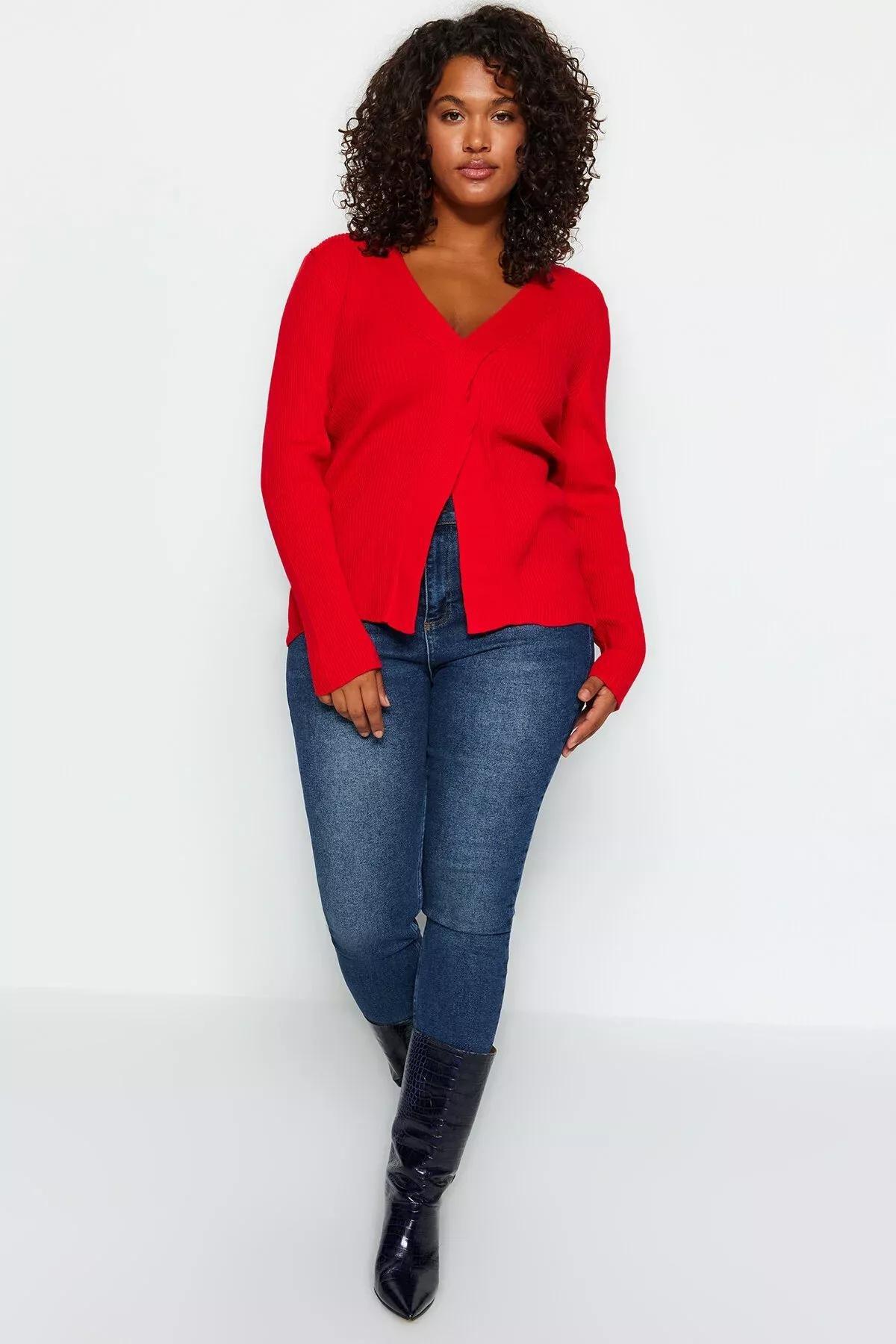 Red Lurex Knot Detail Knitted Sweater, Red, large image number 2