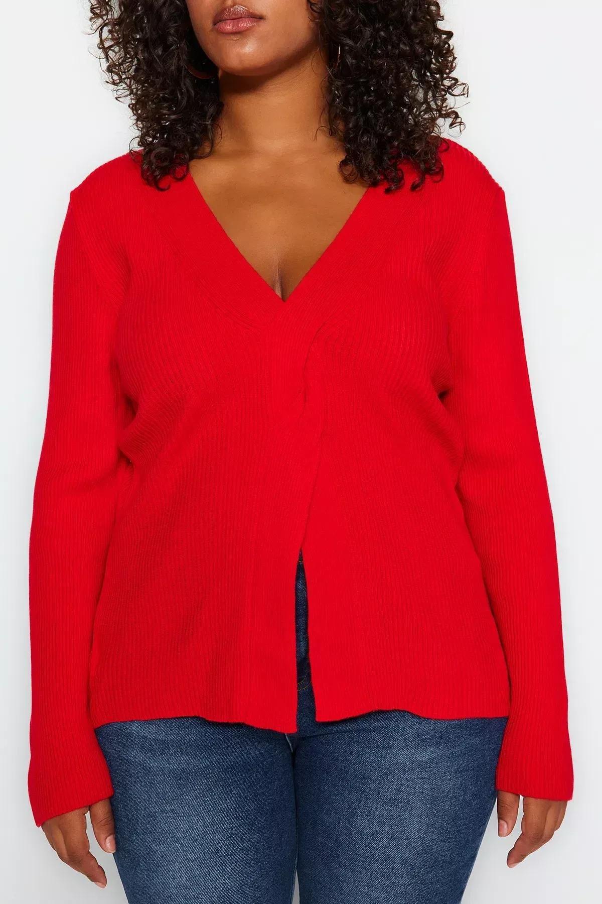 Red Lurex Knot Detail Knitted Sweater, Red, large image number 3