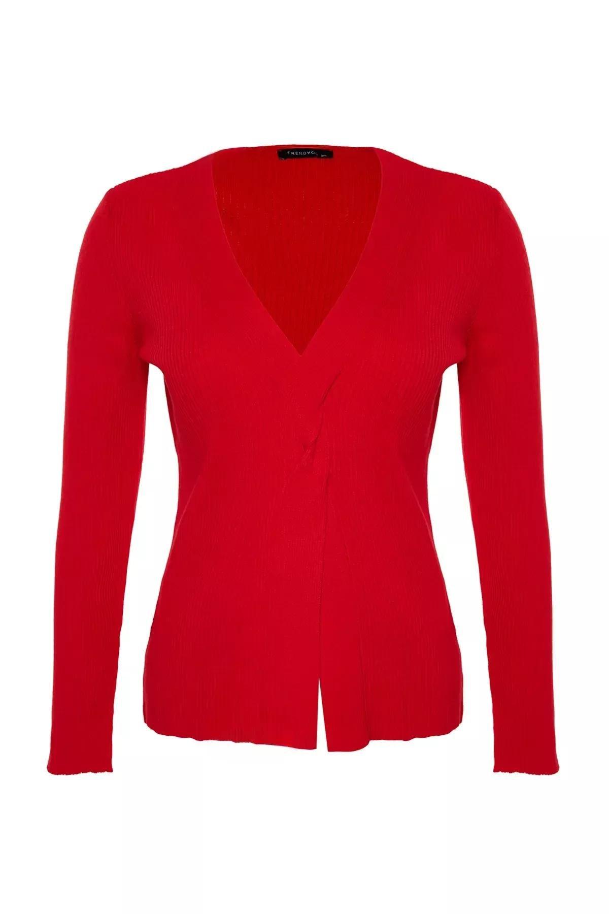 Red Lurex Knot Detail Knitted Sweater, Red, large image number 5