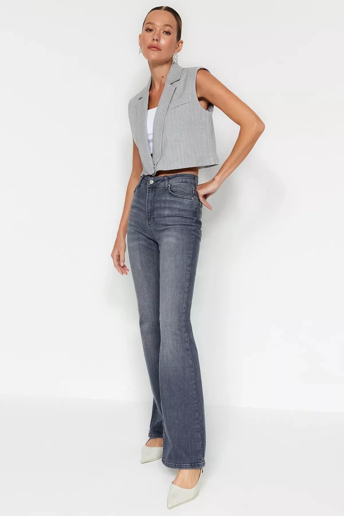 Grey High Waist Flared Jeans, , large image number 3