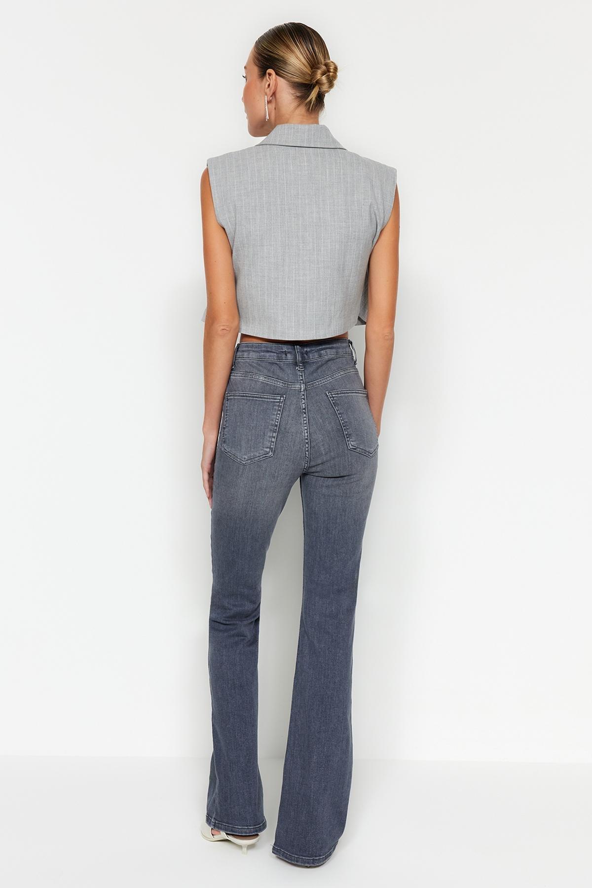 Trendyol - Grey High Waist Flared Jeans