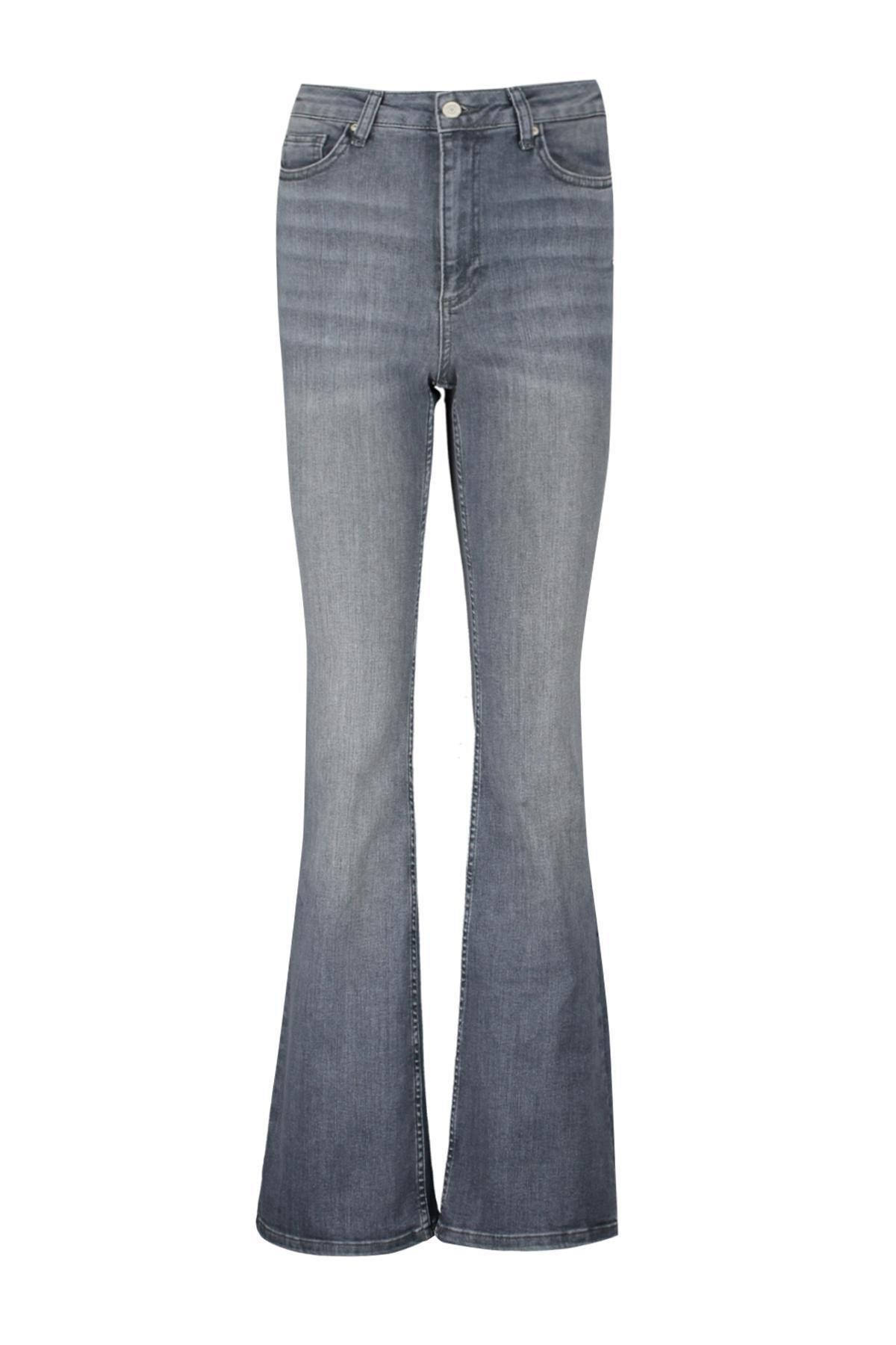 Grey High Waist Flared Jeans, , large image number 5