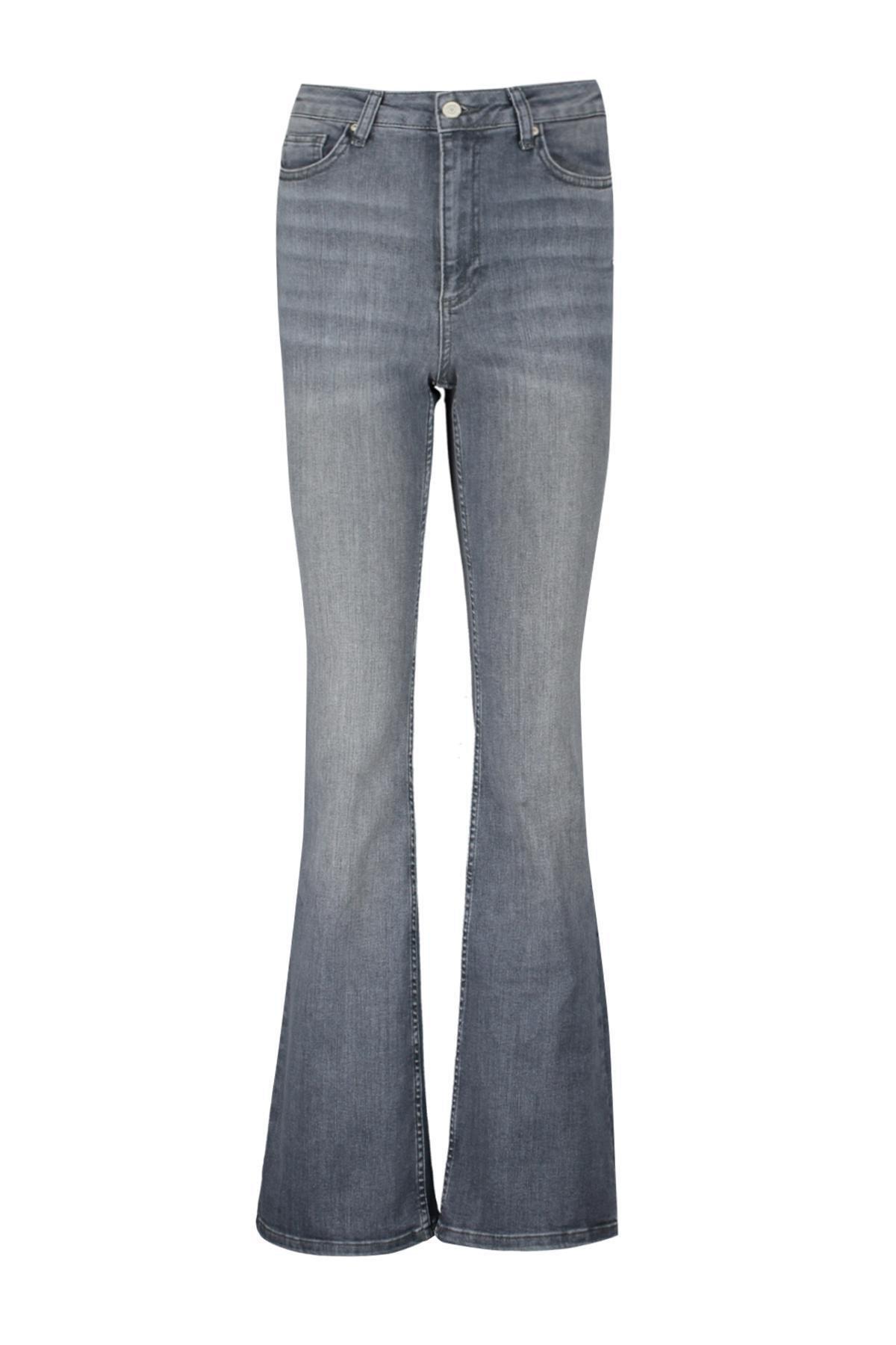 Trendyol - Grey High Waist Flared Jeans