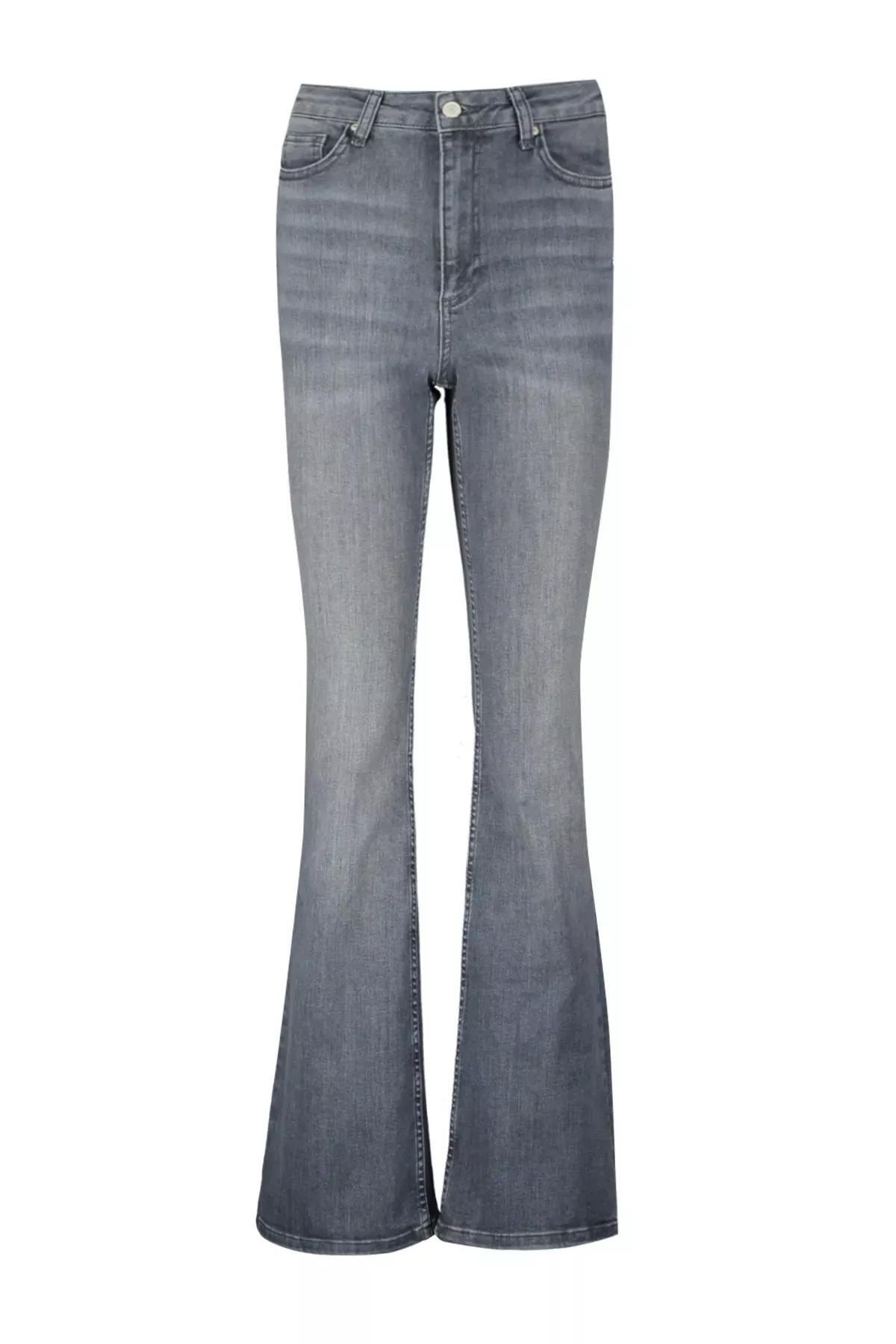 Grey High Waist Flared Jeans, , large image number 5