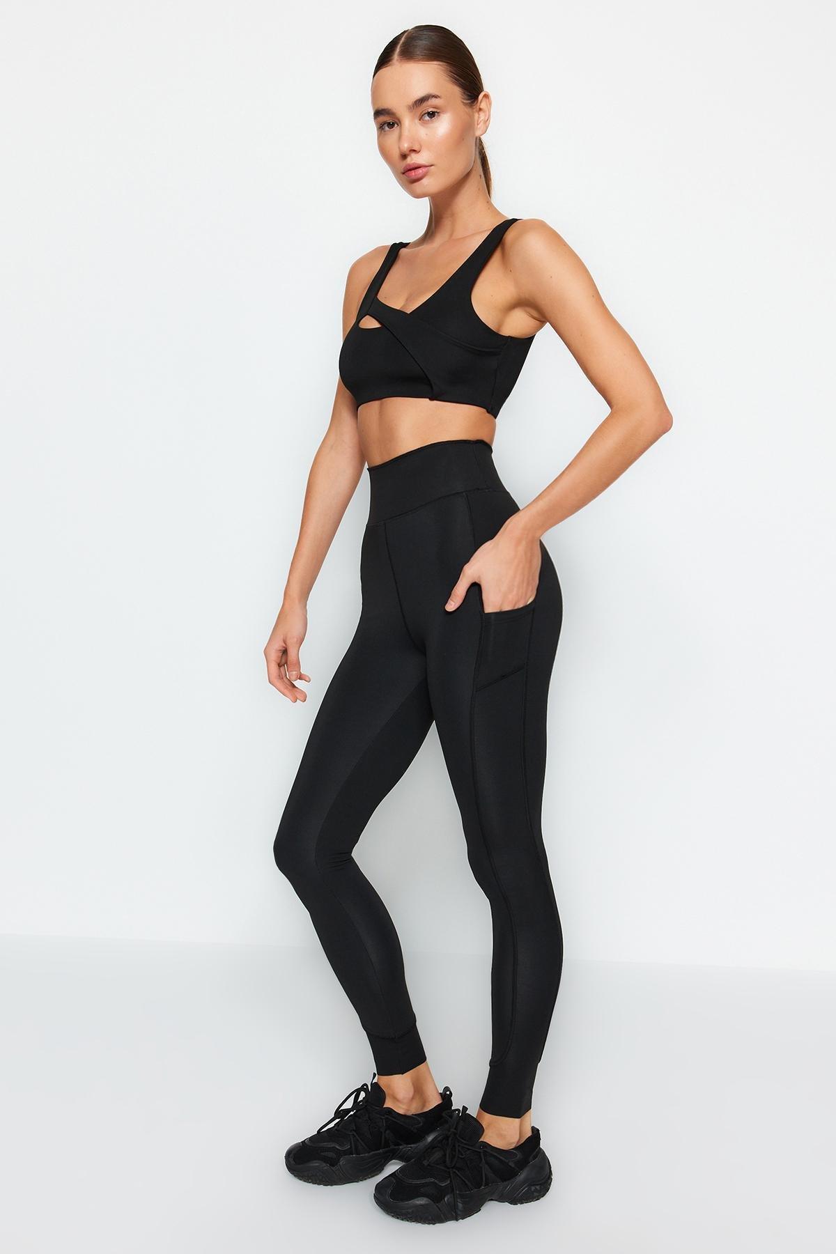 Black Full Length Reflective Print Sports Leggings, , large image number 0