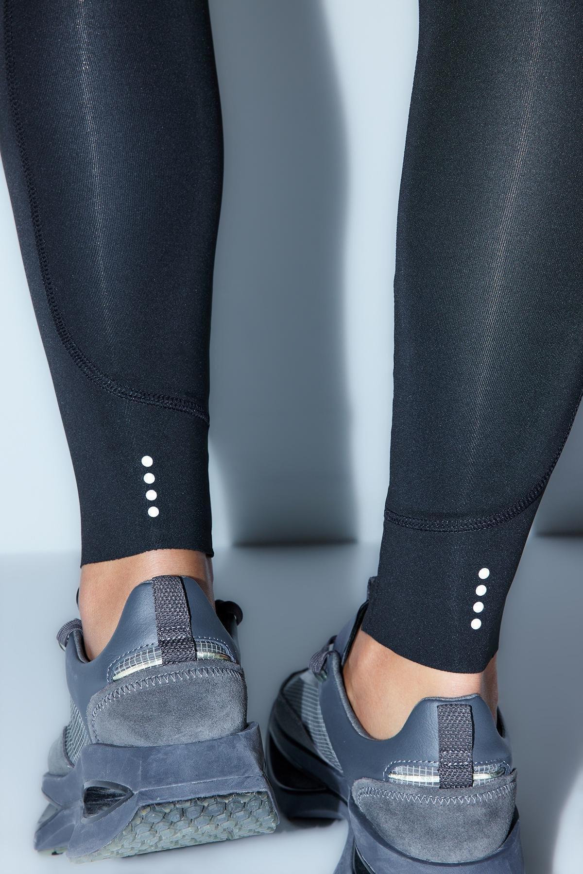 Black Full Length Reflective Print Sports Leggings, , large image number 3
