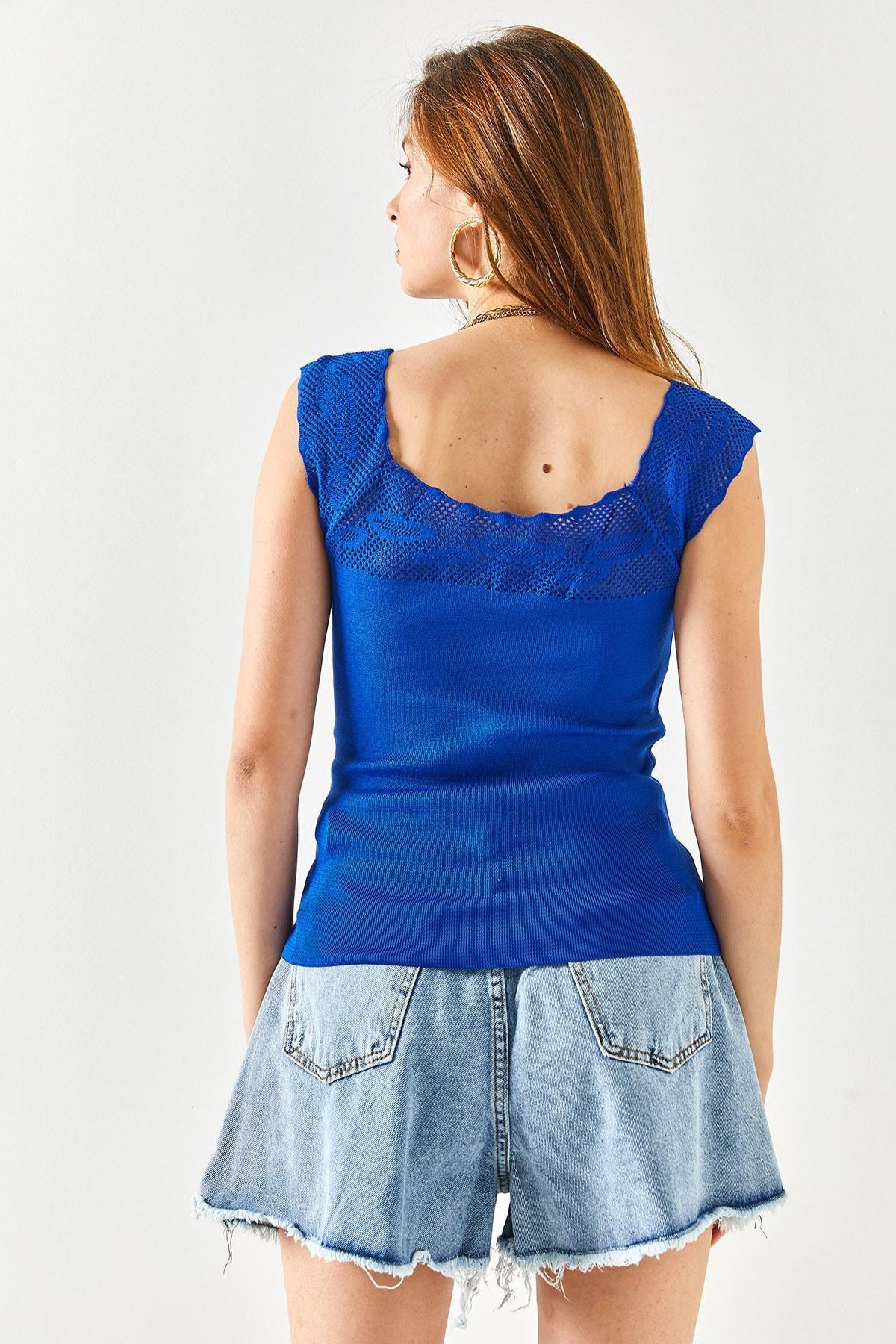 Olalook - Blue Openwork Knitted Blouse