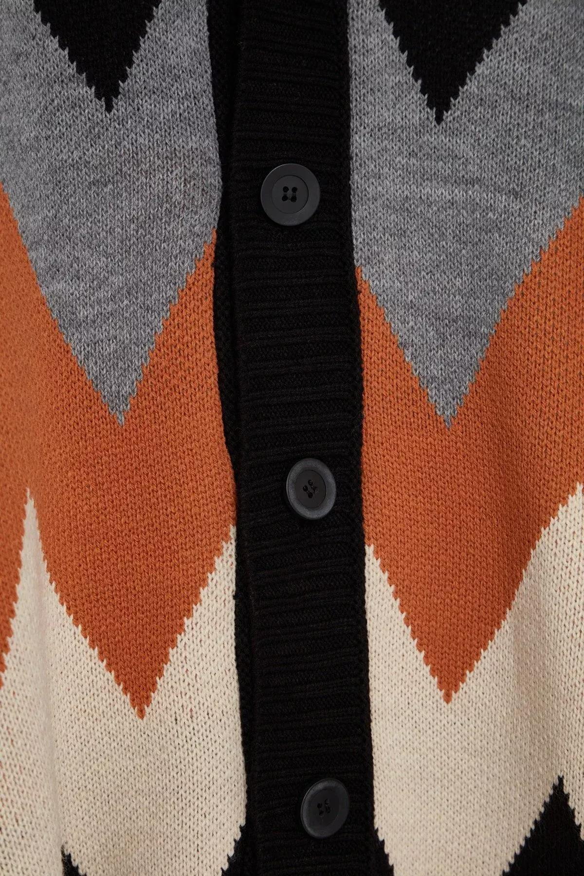 Black Oversized Patterned Knitted Cardigan, BLACK, large image number 5