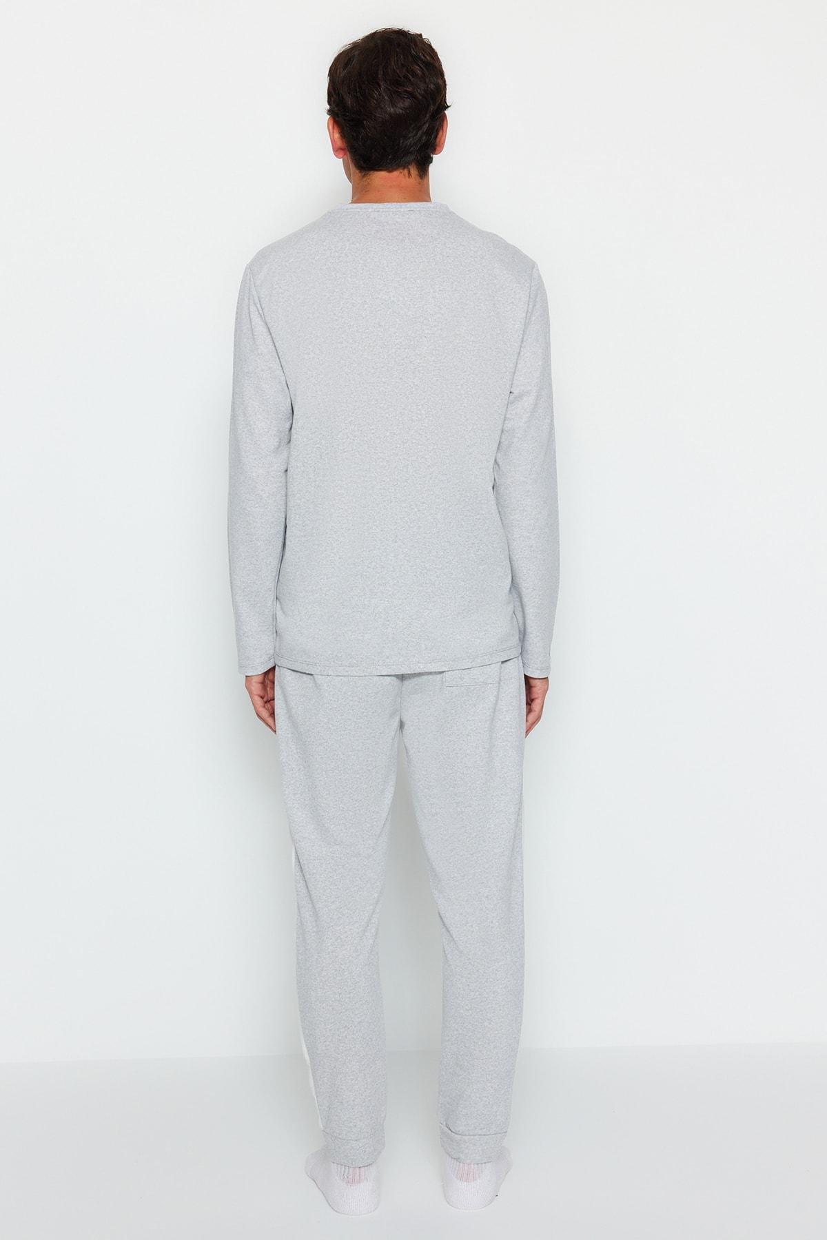 Gray Embroidered Detailed Knitted Pyjamas Set, , large image number 5
