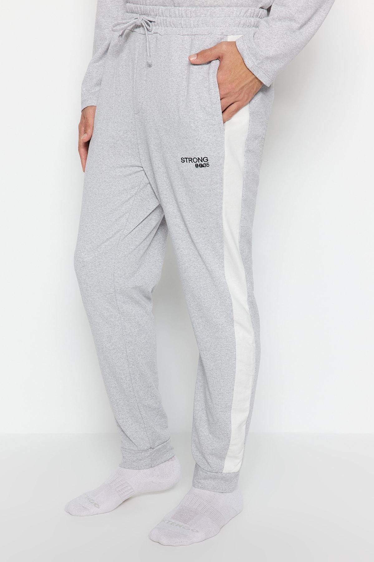 Gray Embroidered Detailed Knitted Pyjamas Set, , large image number 6