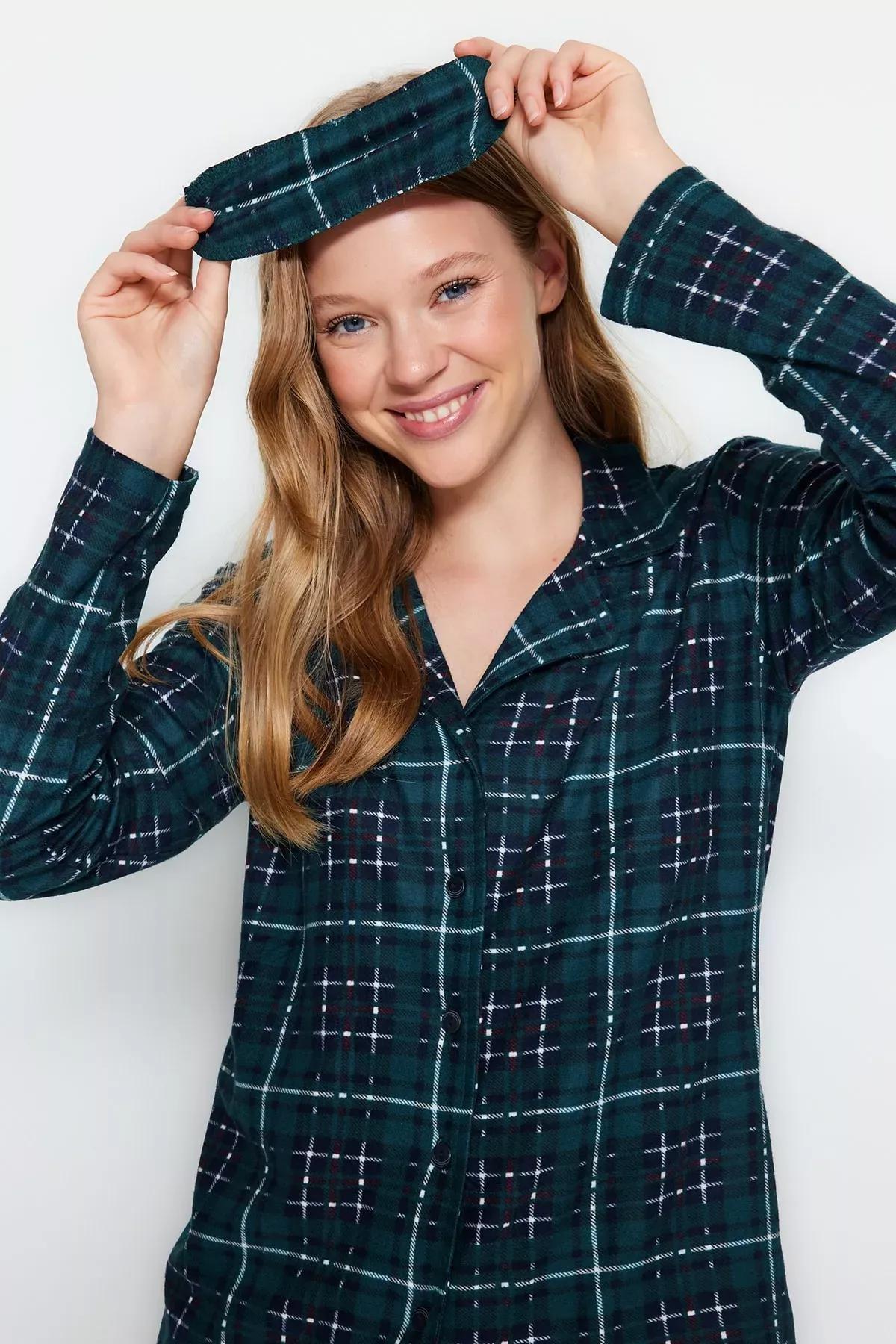 Green Checkered Knitted Pyjamas Set., Green, large image number 0