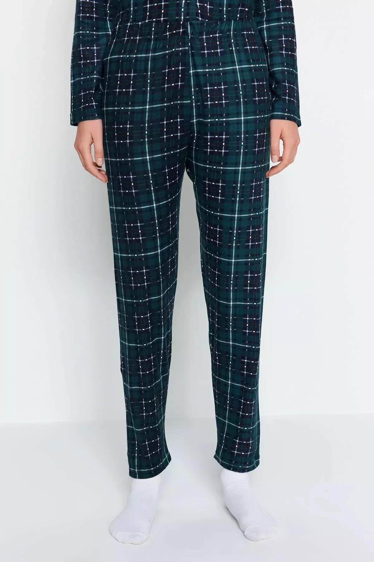 Green Checkered Knitted Pyjamas Set., Green, large image number 5