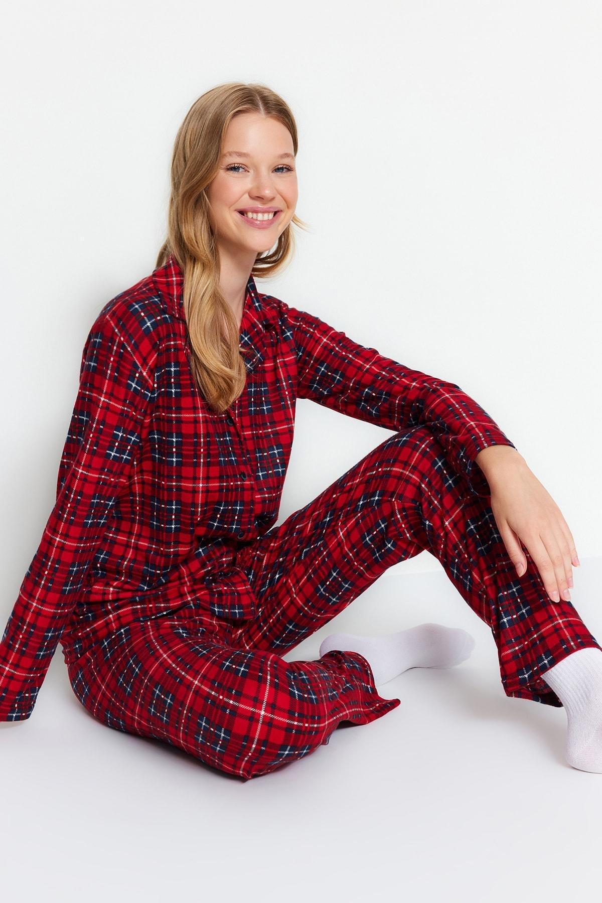 Red Checkered Knitted Pyjamas Set, , large image number 1