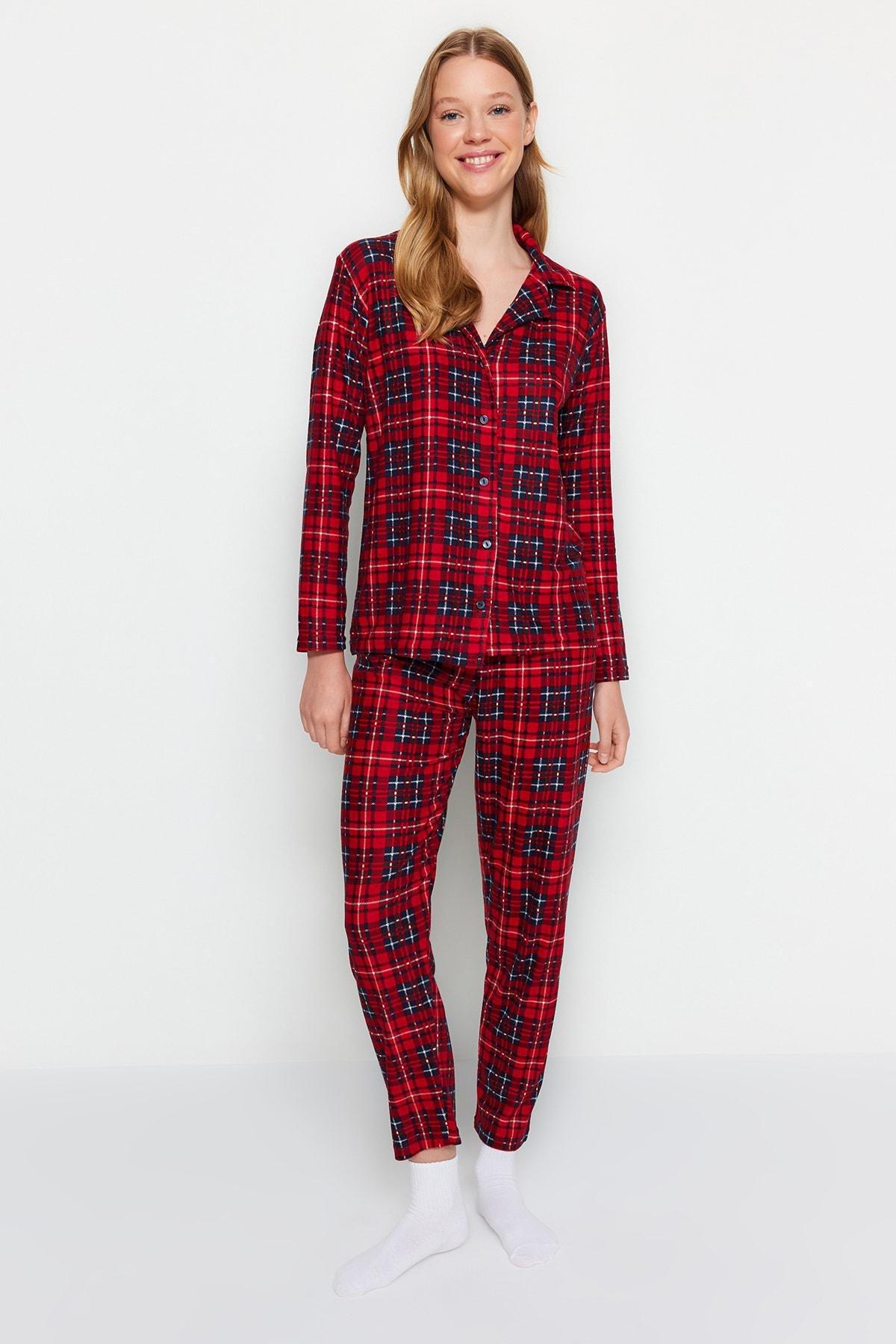 Trendyol - Red Checkered Knitted Pyjamas Set