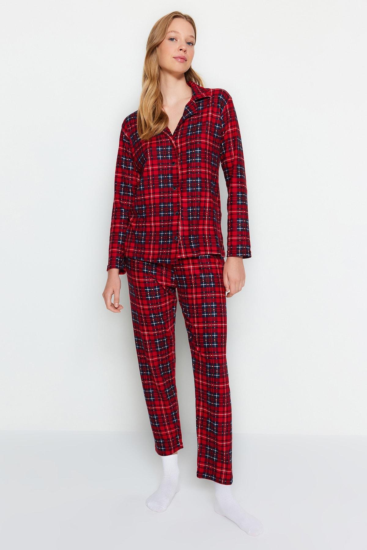 Red Checkered Knitted Pyjamas Set, , large image number 3