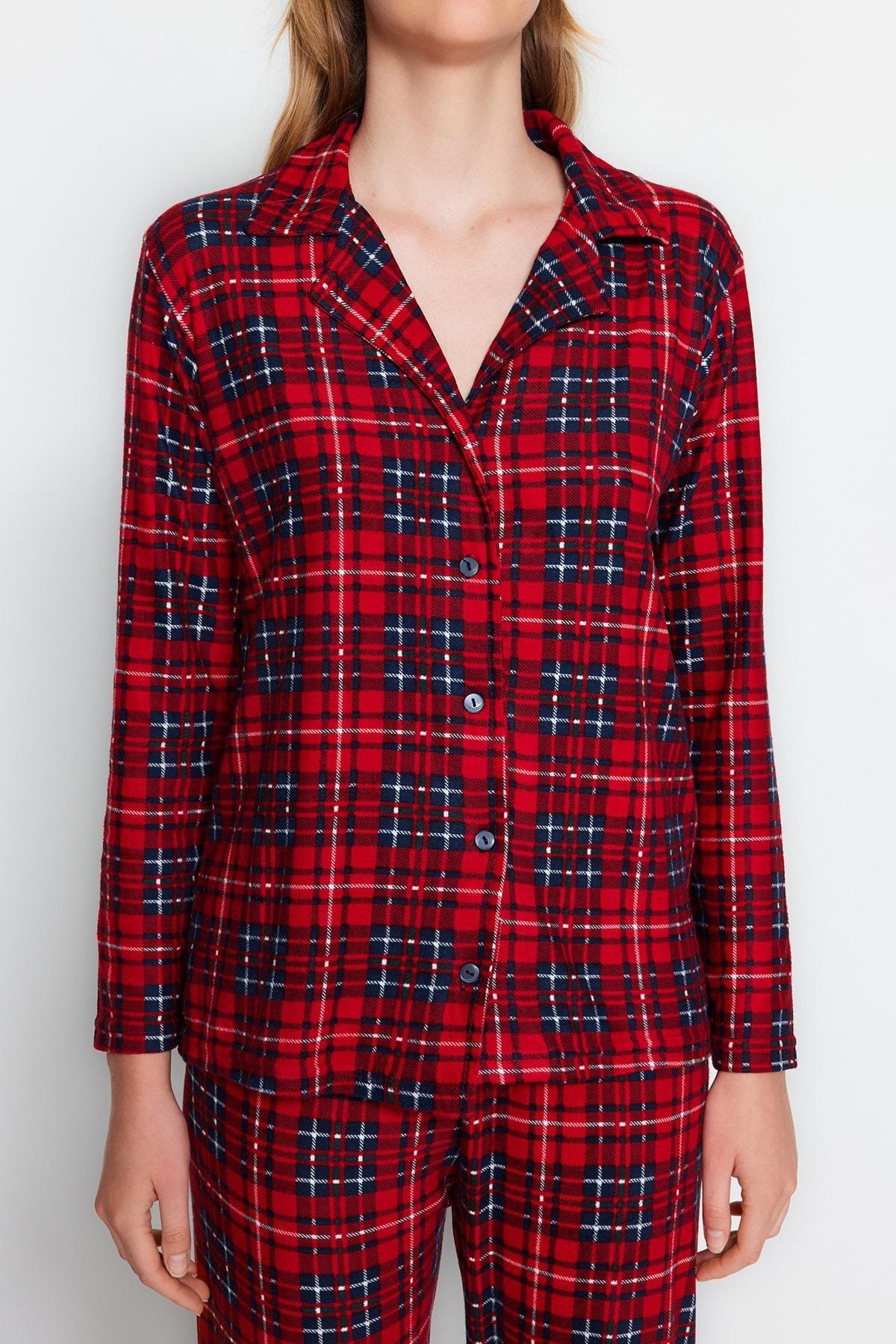 Trendyol - Red Checkered Knitted Pyjamas Set