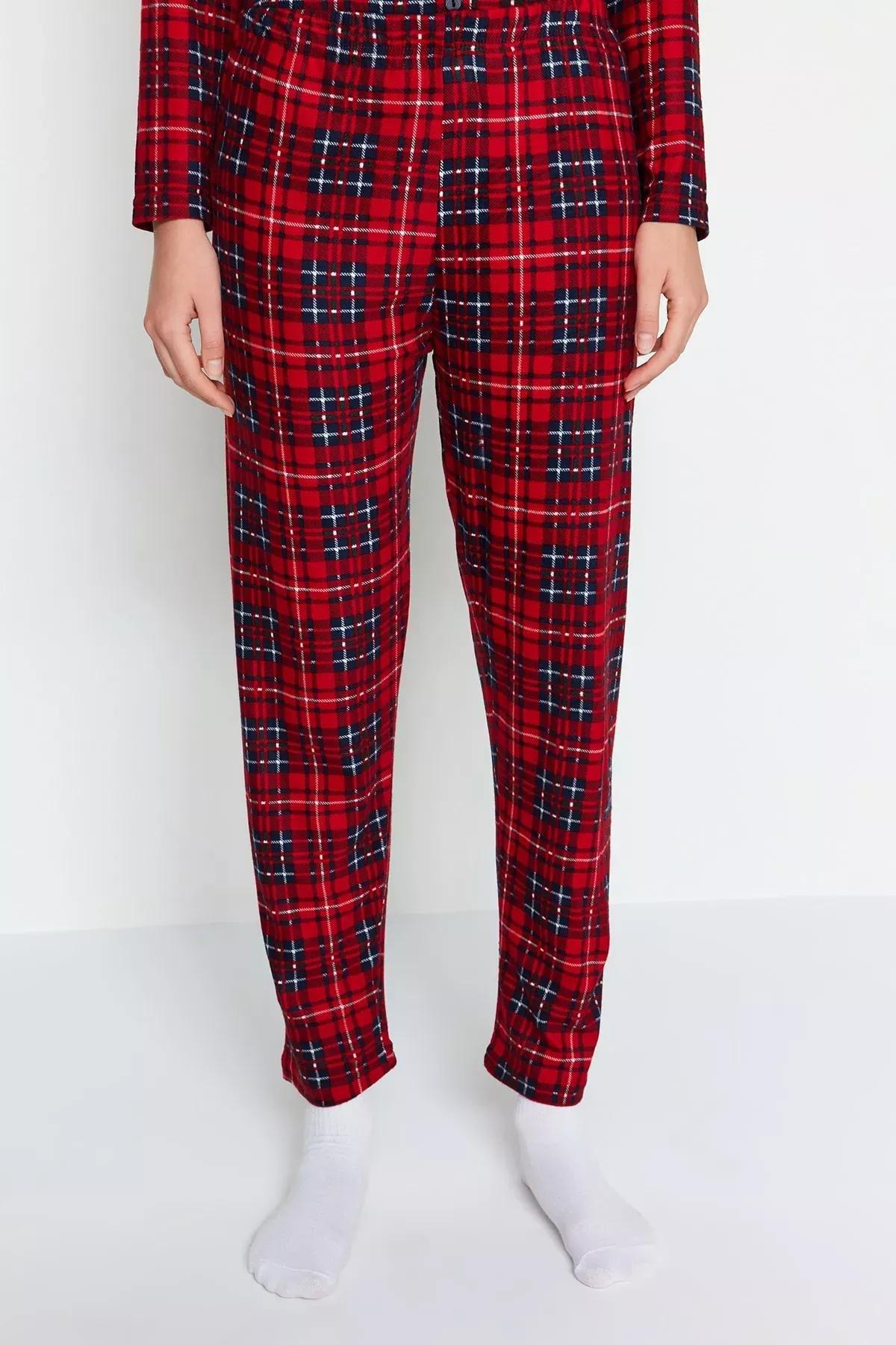 Red Checkered Knitted Pyjamas Set, Red, large image number 5